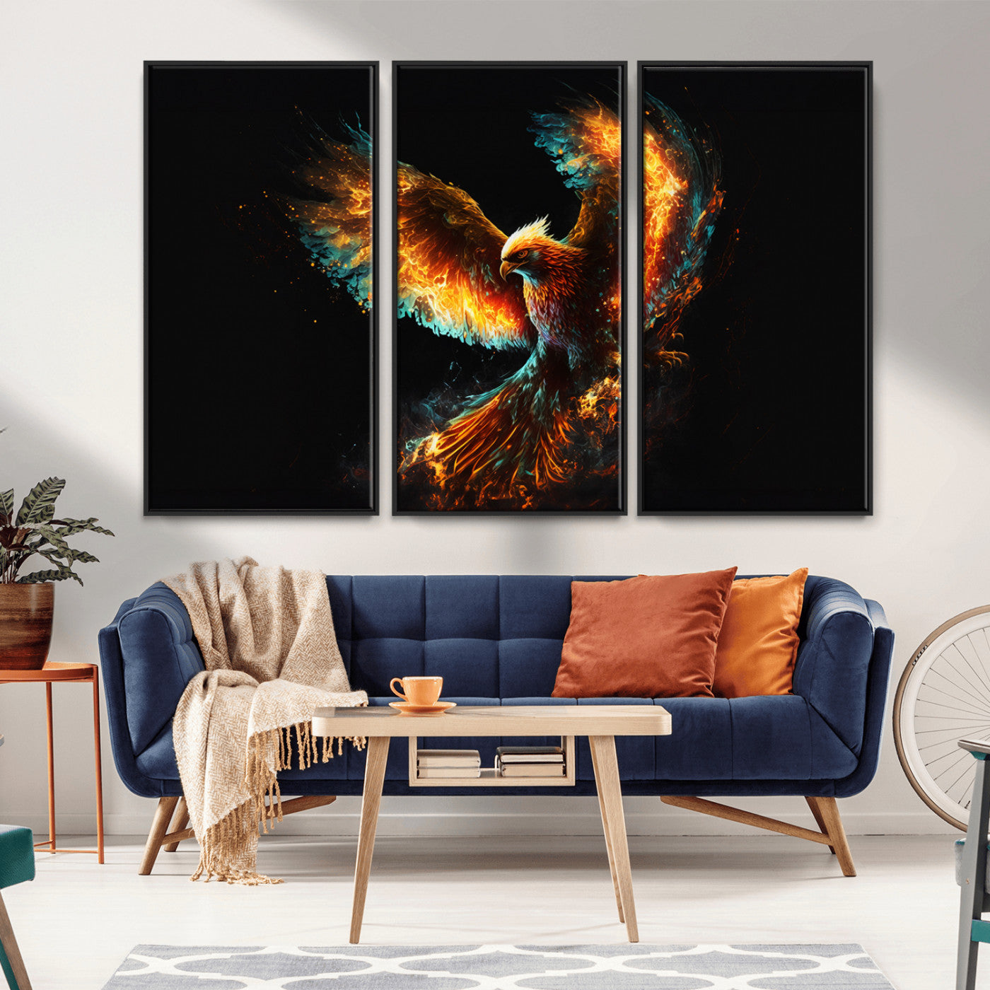 -Fiery Phoenix Canvas Print | Ready to Hang Wall Art | Bold Fantasy Decor for Living Room | Majestic