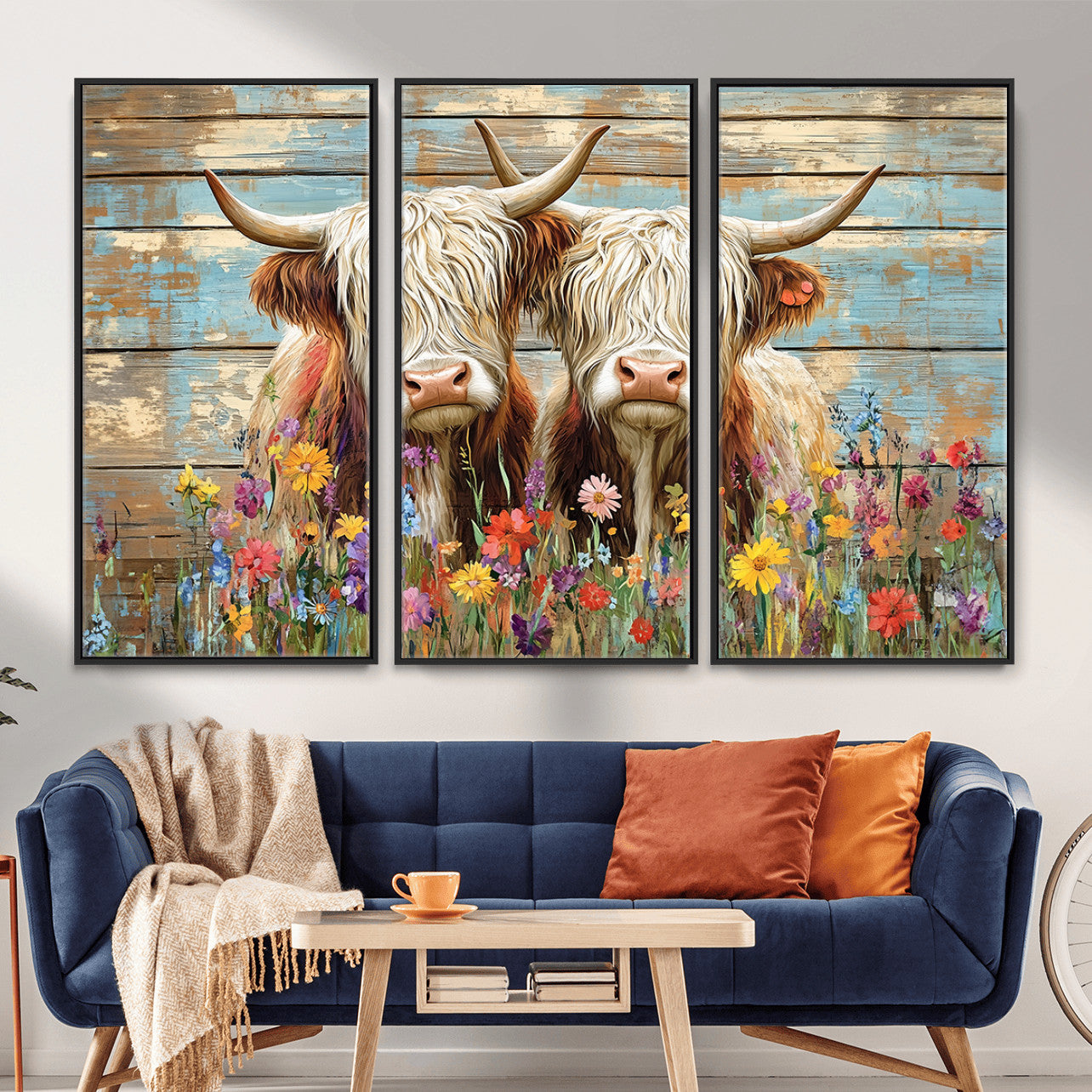 36972-MGV-CV-36X24 - Cute Highland Cow Canvas Wall Art - Rustic Farmhouse Decor with Colorful Flowers Perfect Wall Art