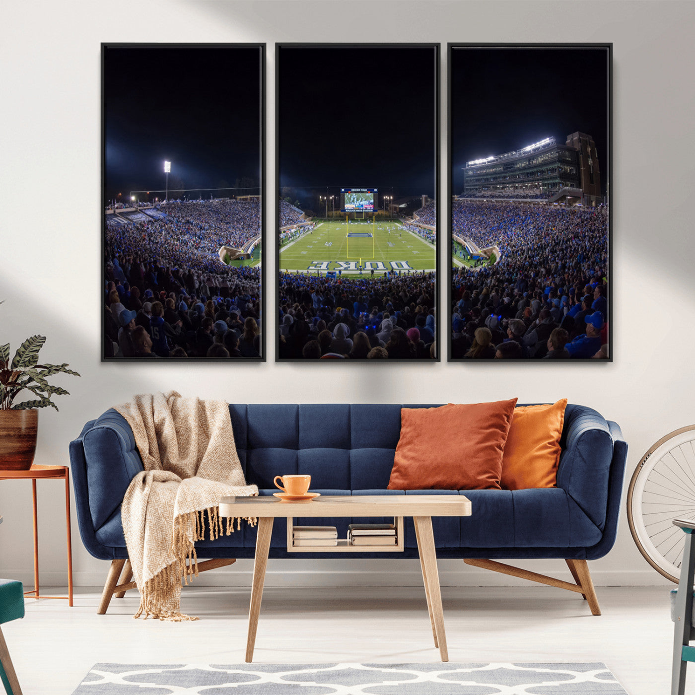 21070-MGV-FC-48X32-3P_Black-Duke University Blue Devils Football Team Print - Durham Wallace Wade Stadium Wall Art Canvas Print