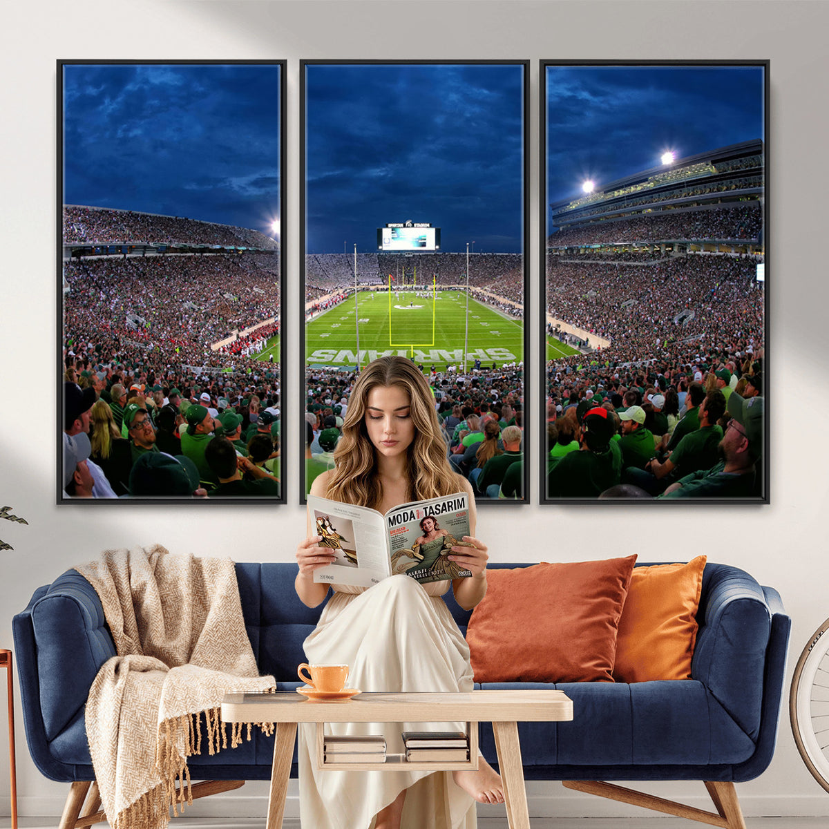 35248-PAN-FL-20X10 - Michigan State Spartans Football Team Print - East Lansing Spartan Stadium Wall Art Canvas Print