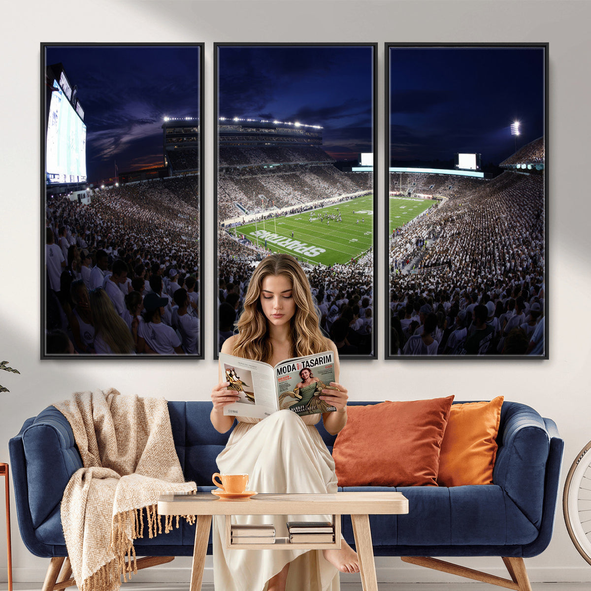 75193-PAN-FL-20X10 - Michigan State Spartans Canvas, Framed Football Team Print - East Lansing Spartan Stadium Wall Art