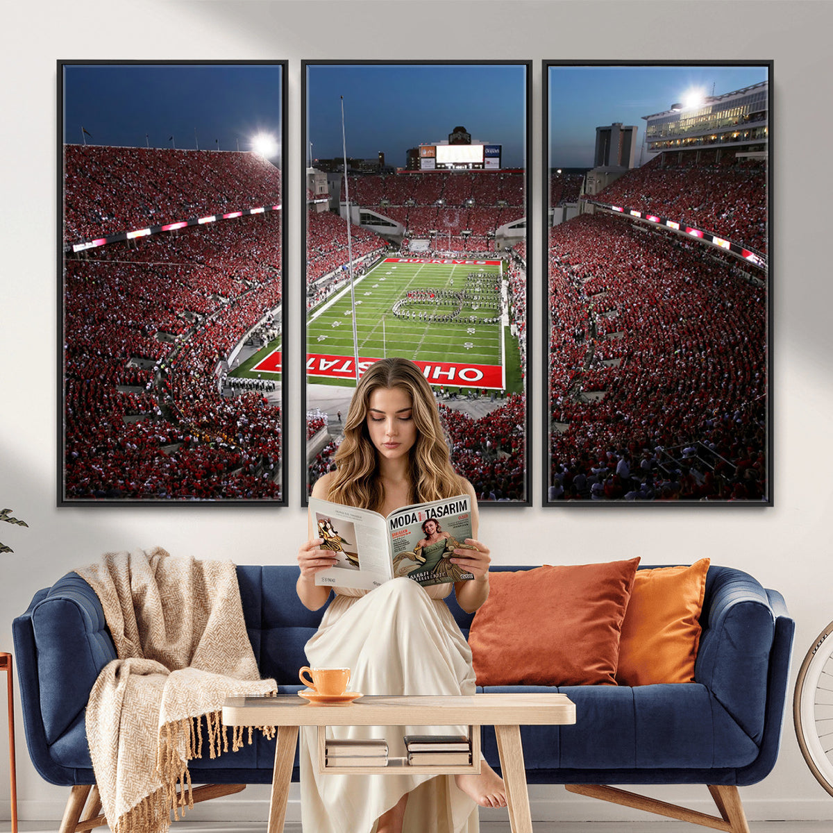 98743-PAN-FL-20X10 - Ohio State University Buckeyes Football Team Print - Columbus Ohio Stadium Wall Art Canvas Print