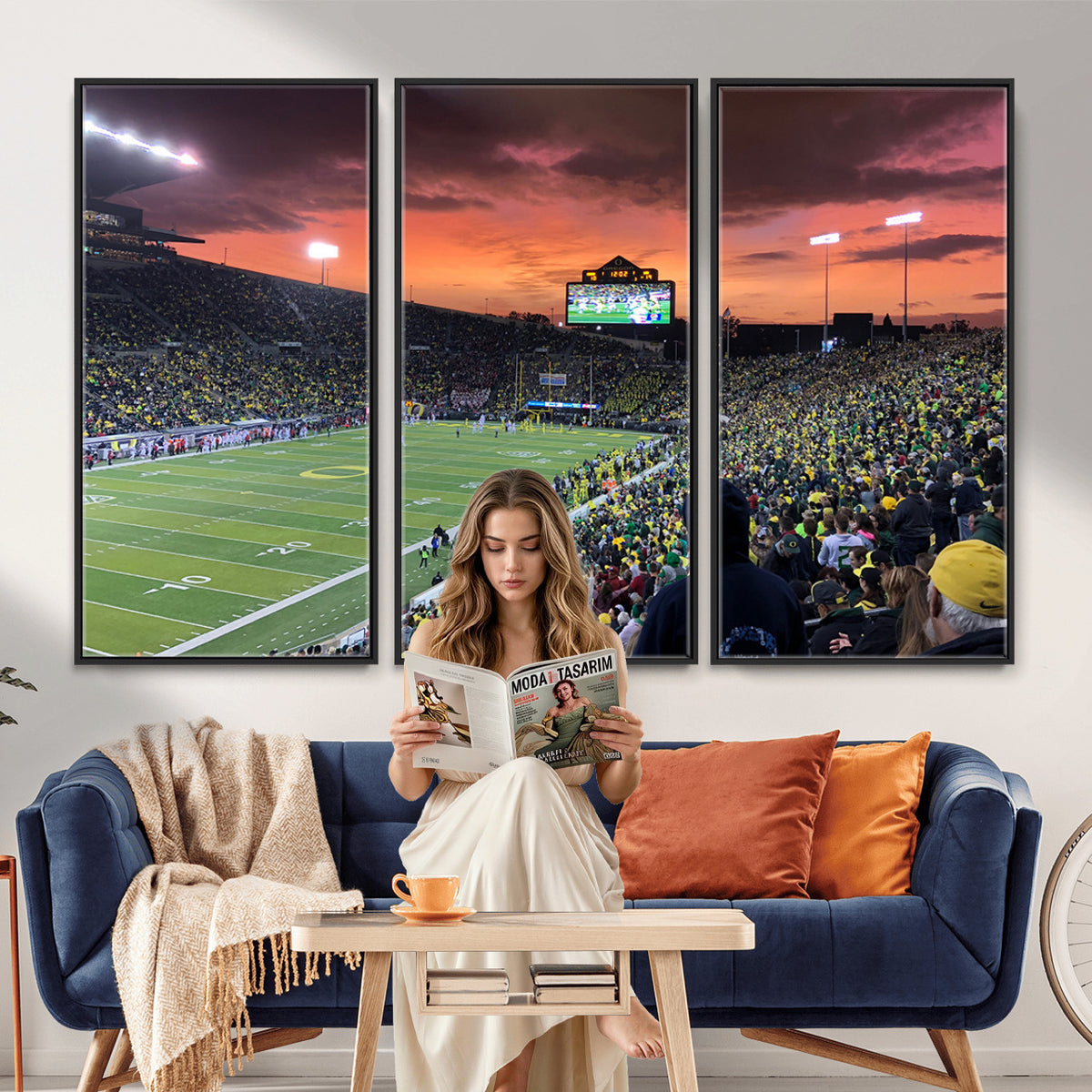 75065-PAN-FL-20X10 - Eugene Autzen Stadium Canvas Wall Art Print – Sunset Over Iconic Football Field Wall Decor for Home