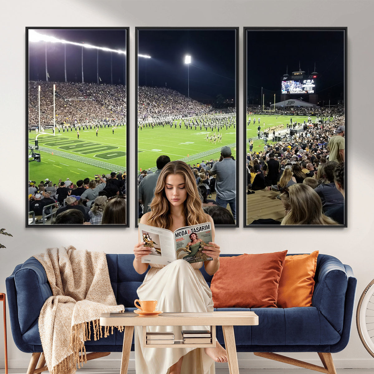 56796-PAN-FL-20X10 - Purdue University Boilermakers Football Team Print - West Lafayette Ross-Ade Stadium Wall Art Canvas