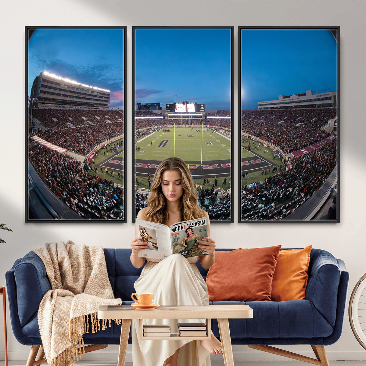 60763-PAN-FL-20X10 - Texas Tech Red Raiders Canvas, Framed Football Team Print - Lubbock Jones AT&T Stadium Wall Art