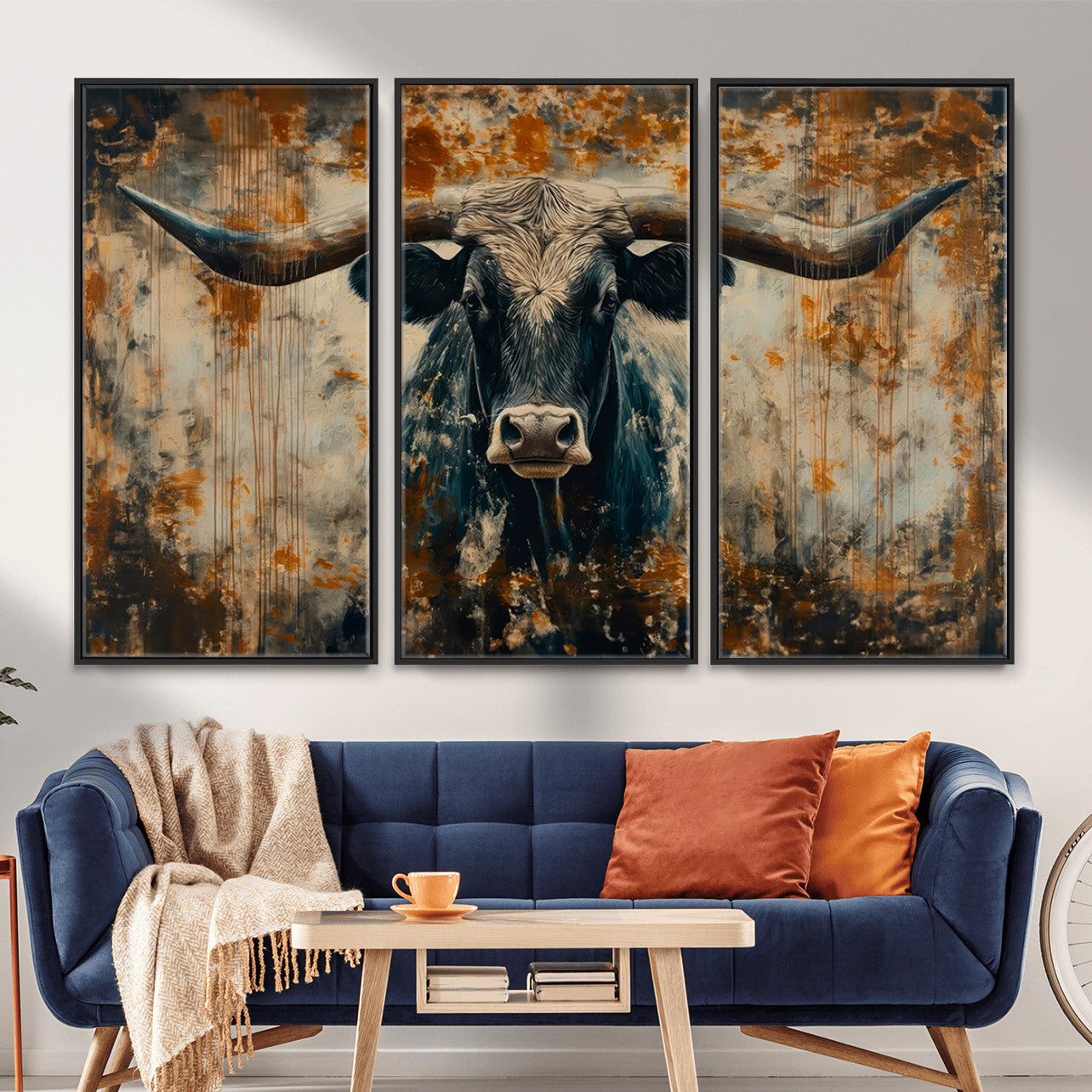 85913-MGV-CV-36X24 - Abstract Longhorn Bull Wall Art | Rustic Western Wall Decor | Framed and Ready to Hang | Ideal for