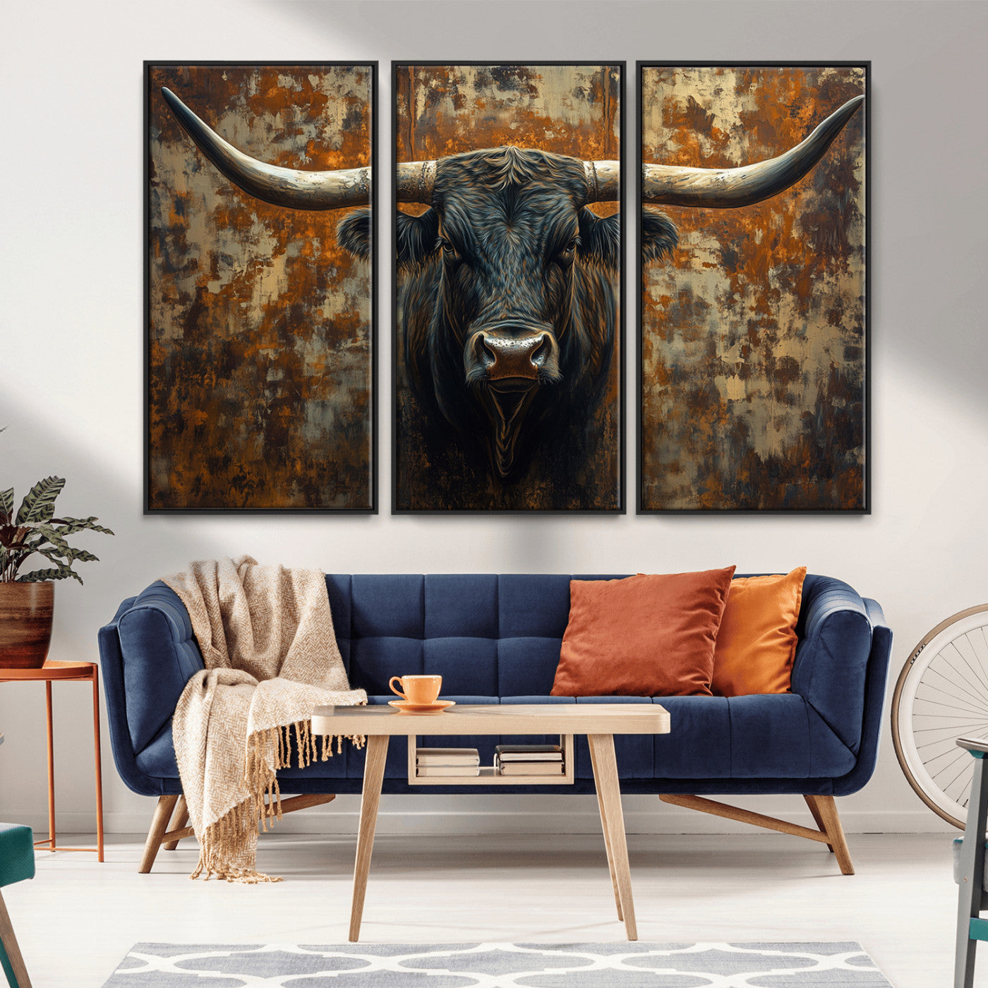 68068-MGV-CV-36X24-Longhorn Texas Cow Bull Wall Art | Rustic Farmhouse Canvas Print | Ready to Hang Barn Decor for