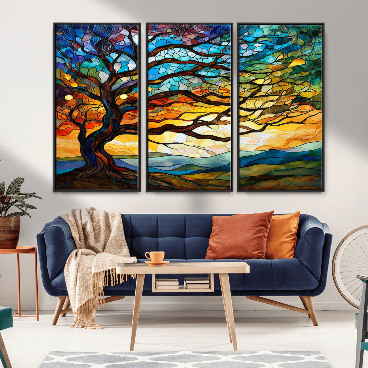 64765-MGV-CV-36X24-Mosaic Tree Wall Art | Ready to Hang Stained Glass Style Canvas Print | Farmhouse Wall Decor, Cabin
