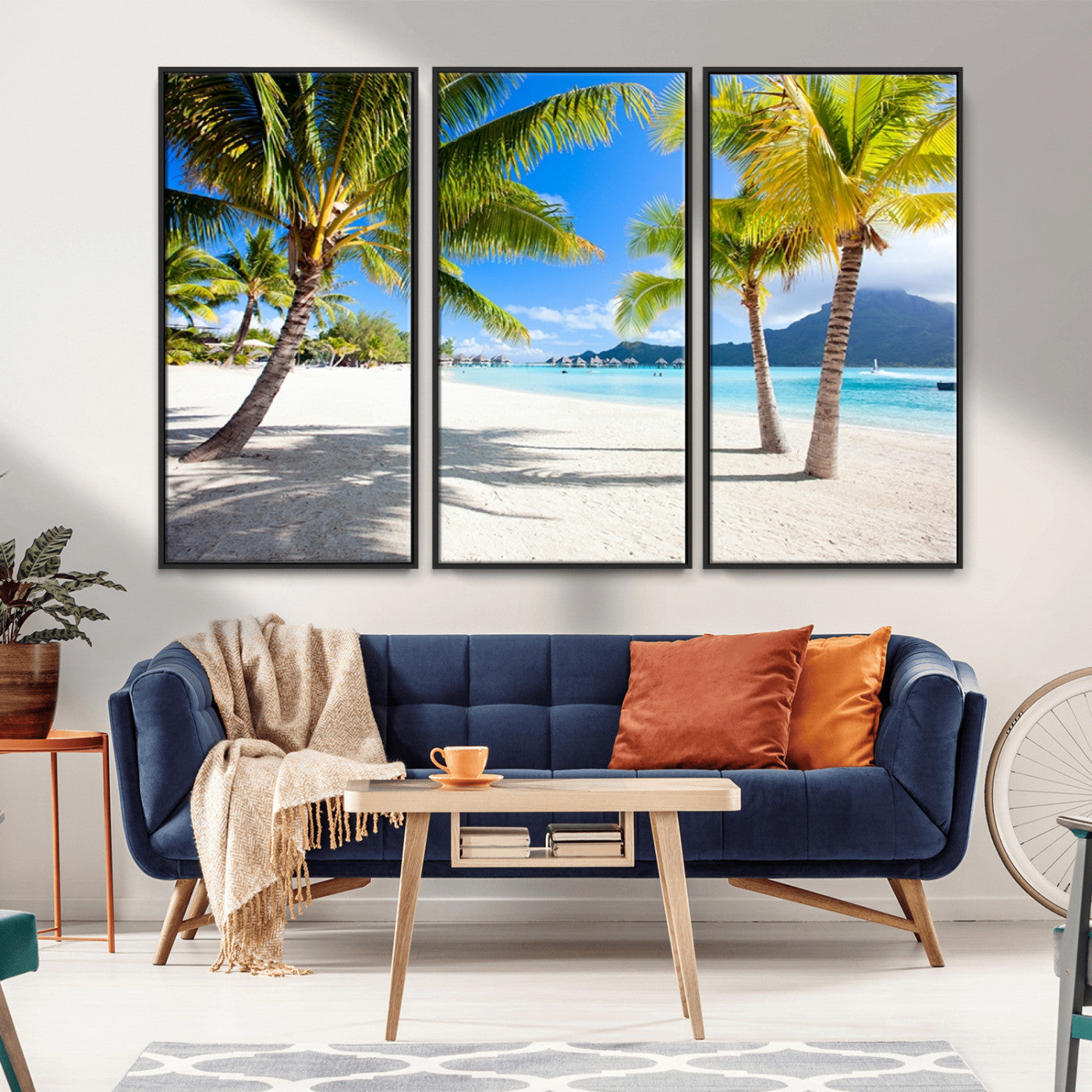 -Blue Beach and Sea Wall Art Canvas Print