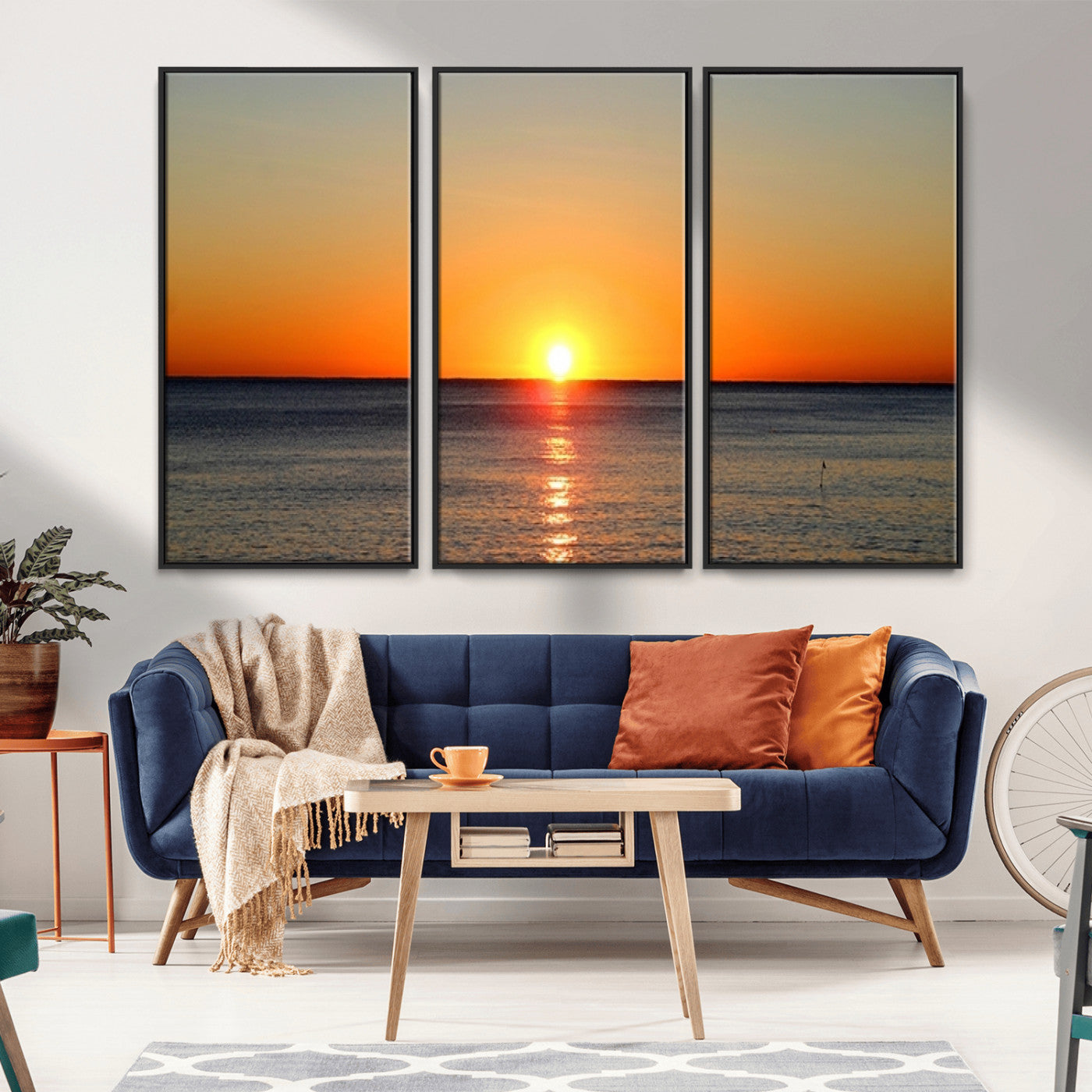 54676-MGV-FC-48X32-3P_Black-Golden Horizon Sunset Over Ocean Wall Art Canvas Print – Tropical Beach Canvas Wall Art – Giclee