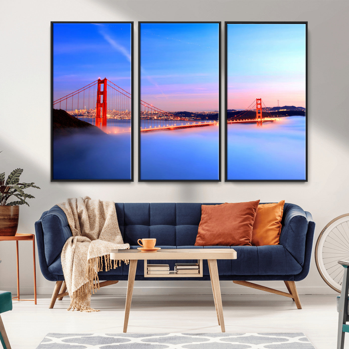 -Golden Gate Bridge Wall Art Canvas Print – Framed San Francisco Sunset Scene with Cityscape Artwork for Home, Office