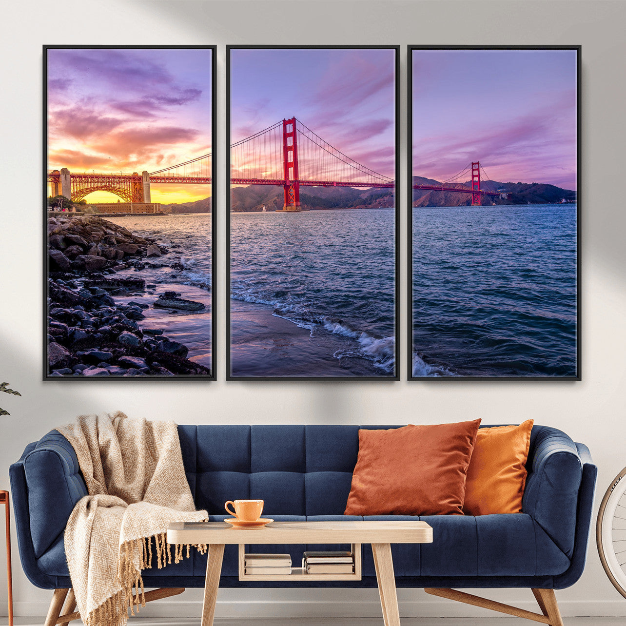 24256-MGV-CV-36X24 - Golden Gate Bridge Wall Art Print, San Francisco Sunset Canvas Wall Art, Cityscape Canvas Print for