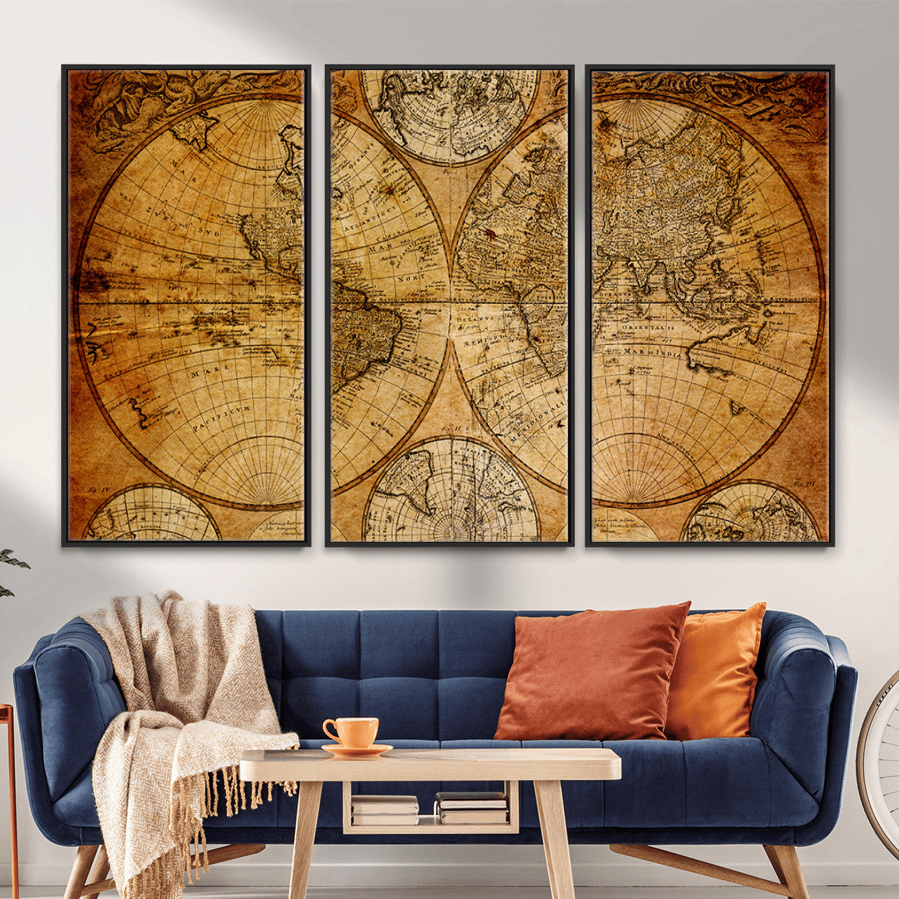 25517-MGV-FC-48X32-3P - Vintage World Map Canvas Print – Antique Push Pin Travel Map, Framed Wall Art for Home or Office Decor