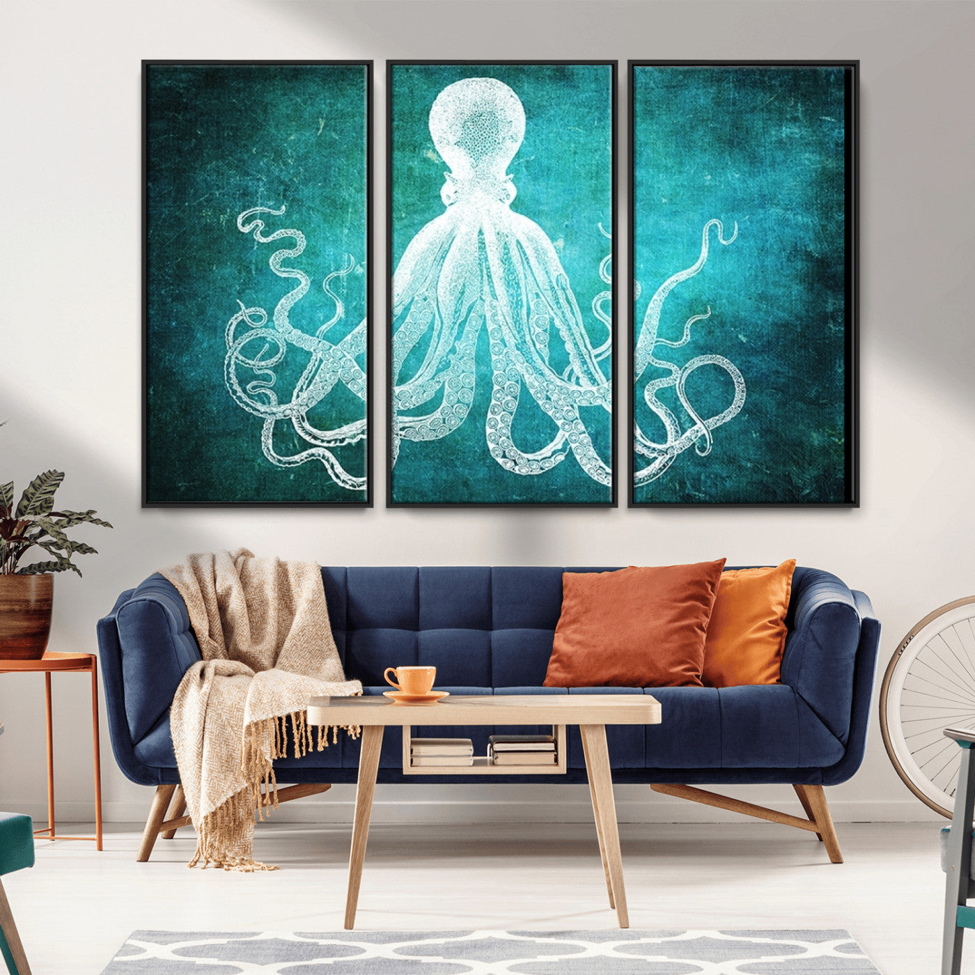 20773-MGV-CV-36X24-Green Octopus Abstract Wall Art Canvas Print