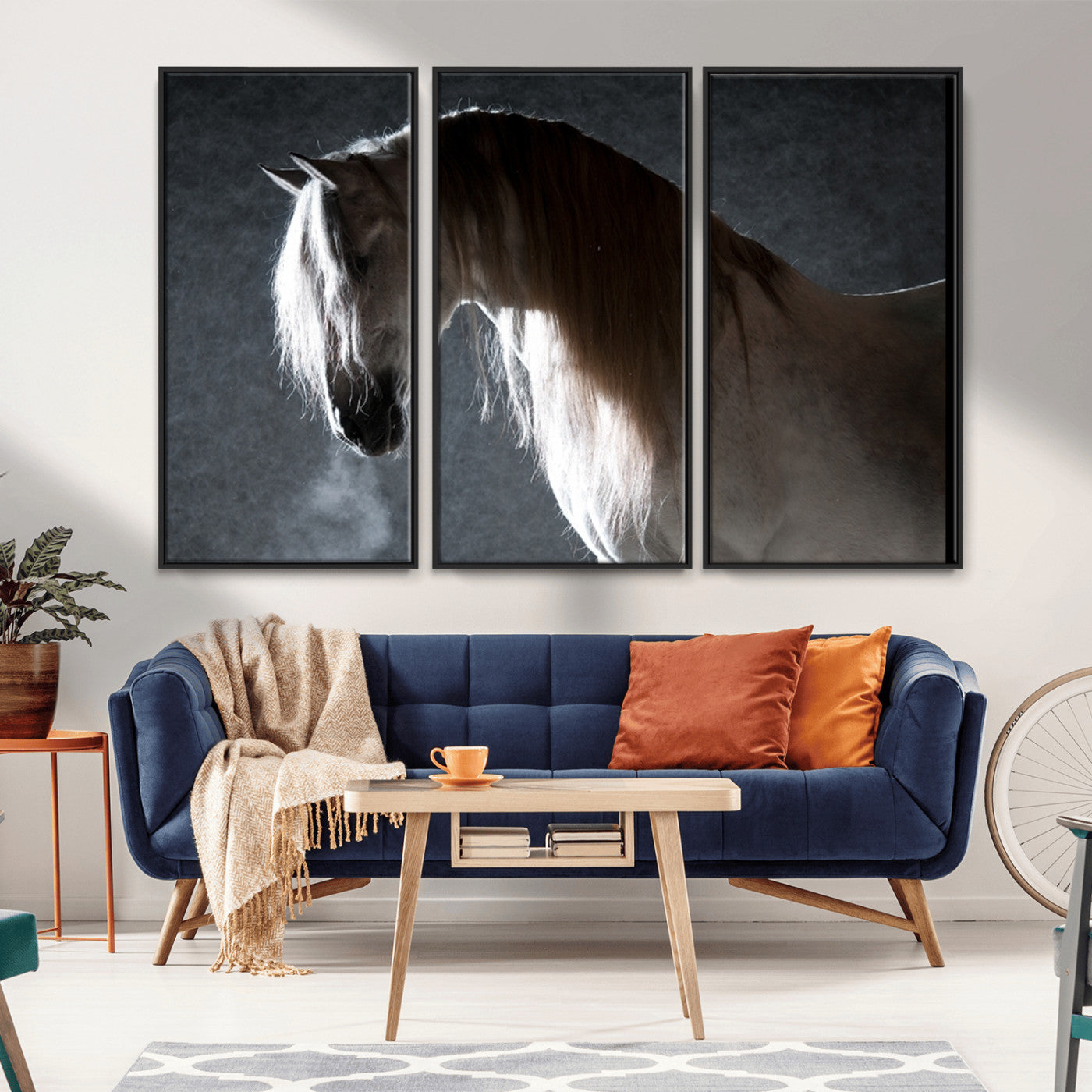 -Large Wall Art Cream Colored Horse on Grey Background Canvas Print