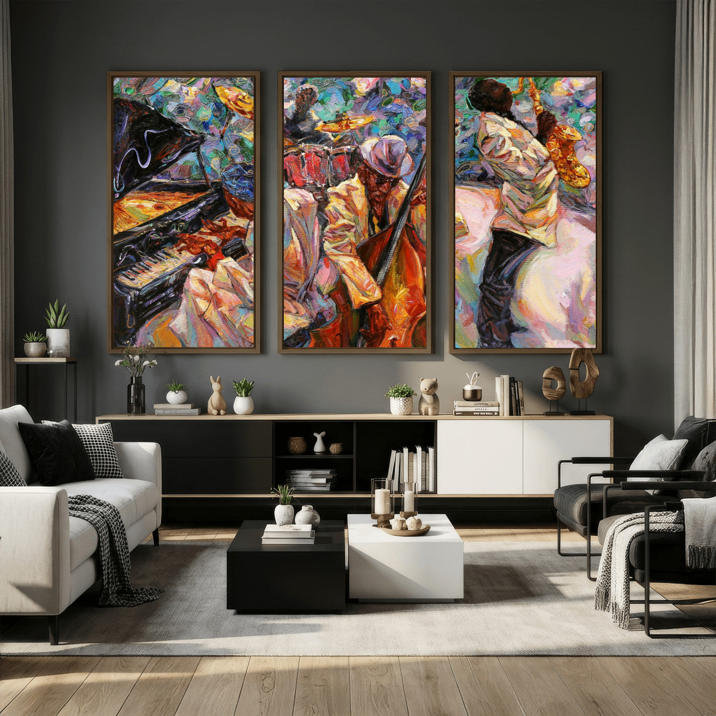 34929-MGV-CV-36X24 - African American Jazz Art Music Abstract Wall Art Painting Canvas Wall Art