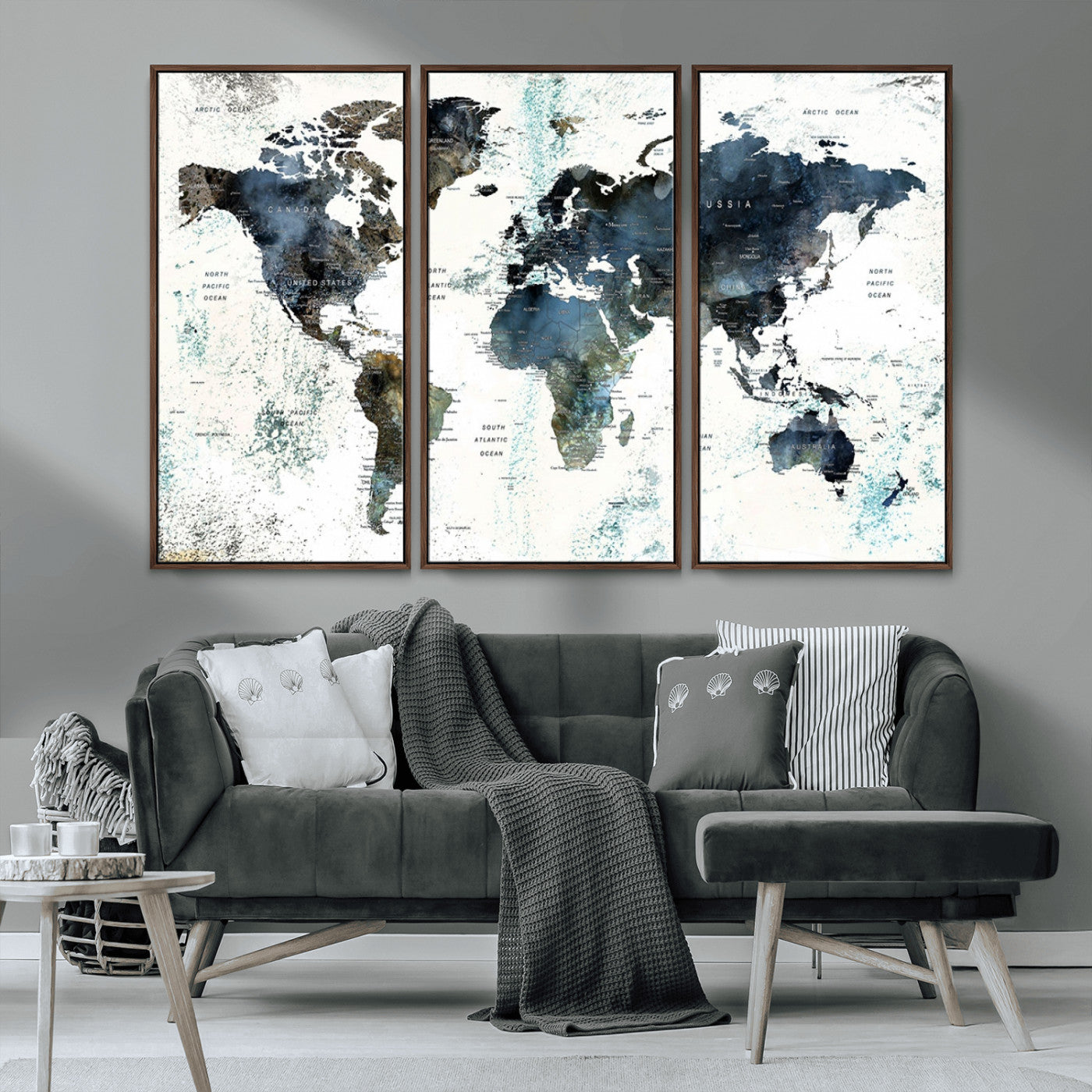 75398-MGV-FC-48X32-3P_Walnut-Push Pin World Map Canvas Print – Travel Tracker Wall Art for Couples, Perfect Anniversary Gift for Home or Office Decor