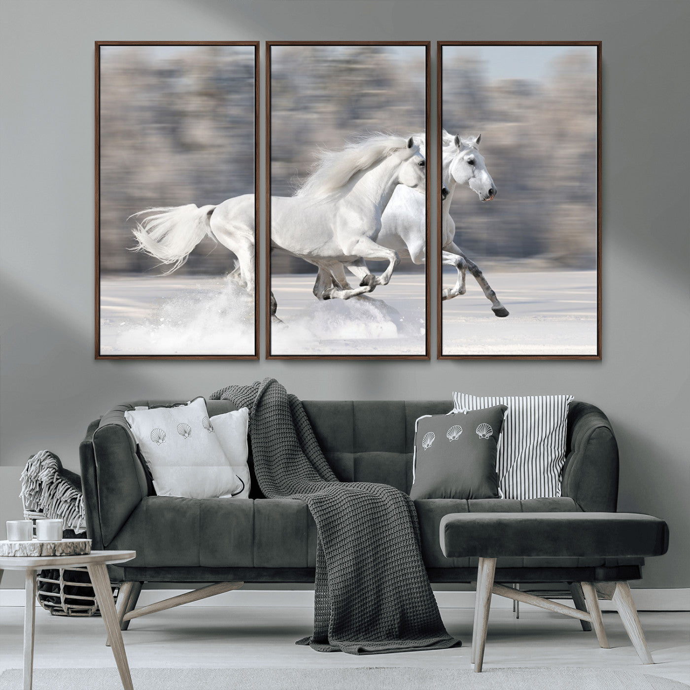 -The White Horses Wall Art, Framed White Horses Wall Art Canvas Print