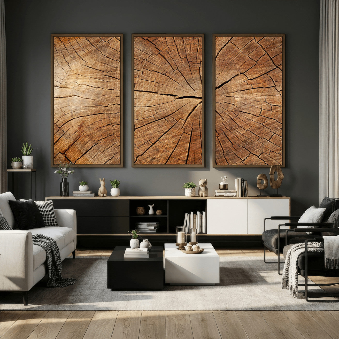 61710-MGV-CV-36X24 - Tree Ring Canvas Art, Rustic Wood Grain Wall Art, Tree Slice Decor for Modern Homes, Giclee