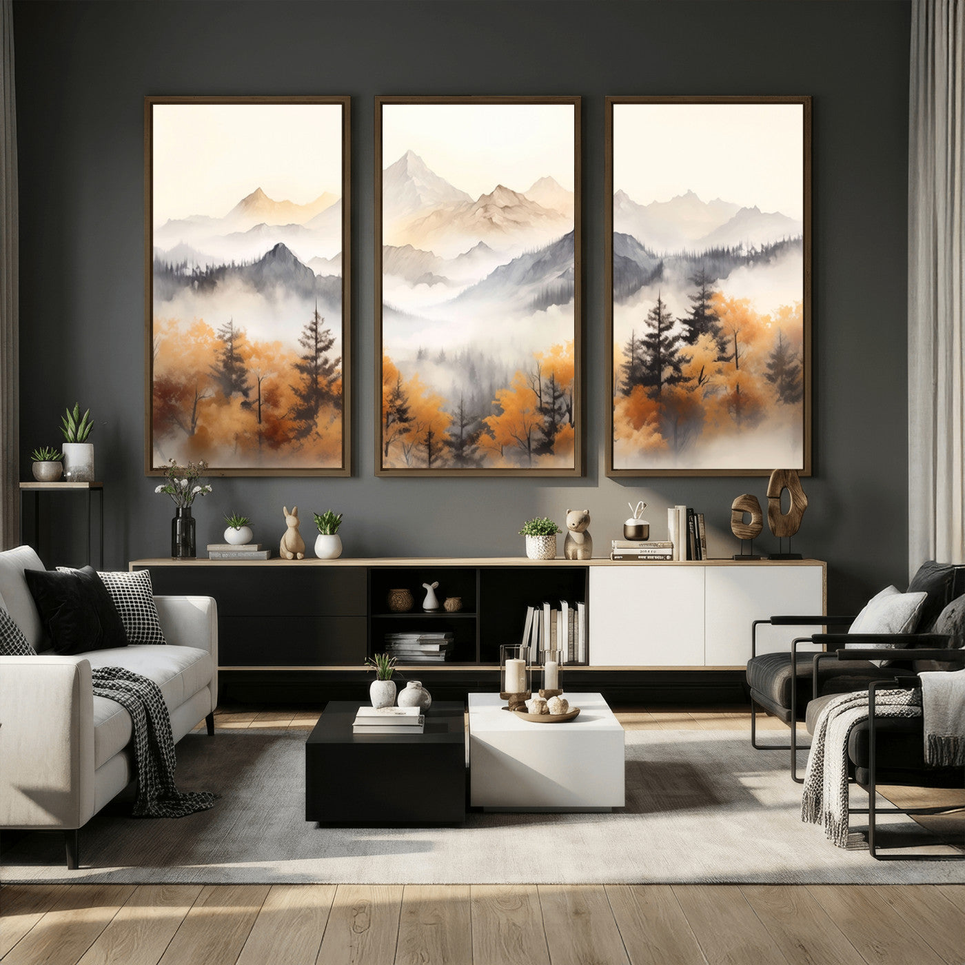 70049-MGV-CV-36X24 - Abstract Mountain Wall Art | Misty Mountain Forest and Mountains Canvas Print for Living Room,