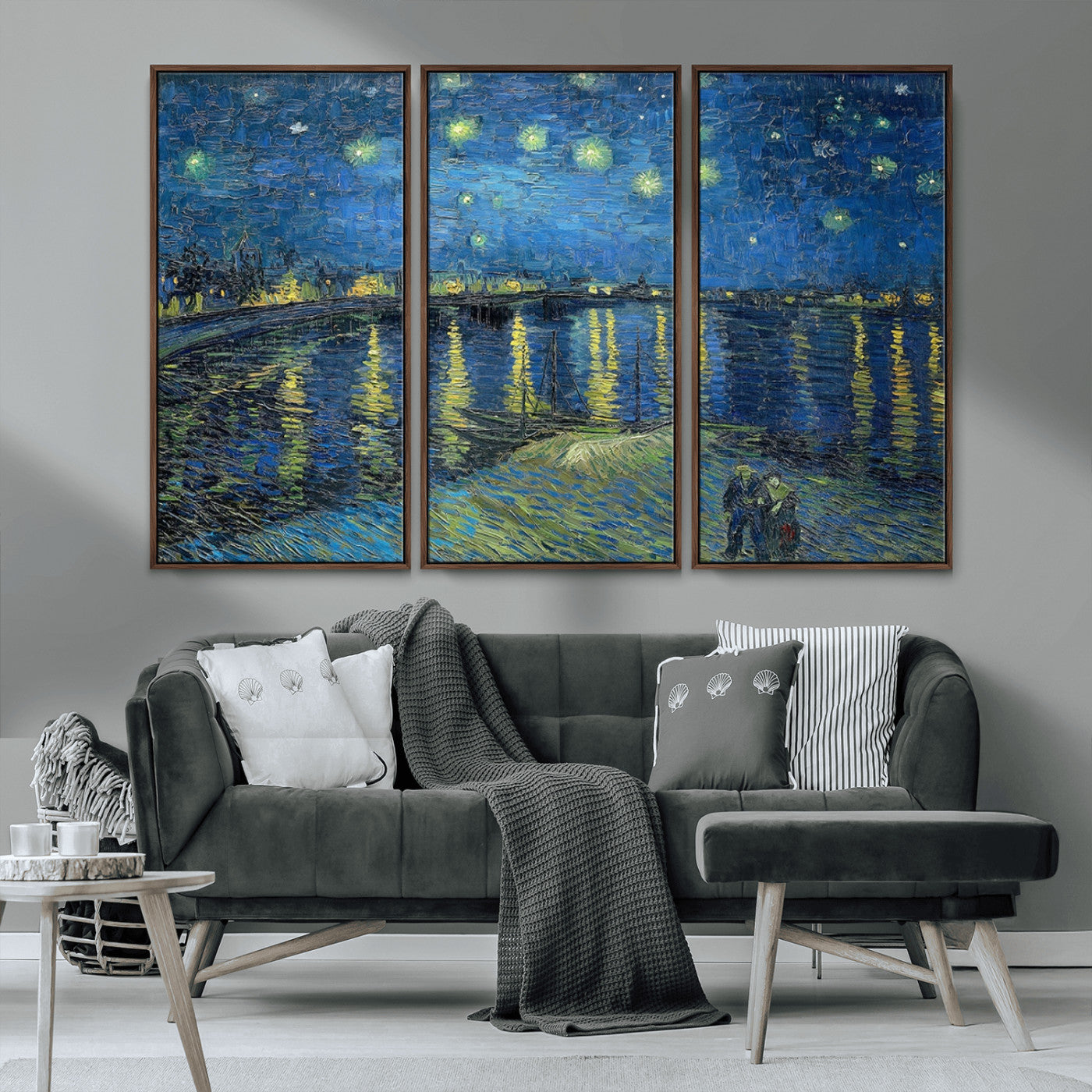 94605-MGV-CV-36X24-Vincent van Gogh Starry Night over the Rhone Abstract Wall Art Canvas, Starry Night Canvas Print