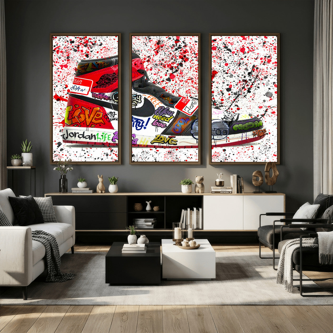 38836-MGV-CV-36X24 - Jordan Shoes Graffiti Wall Art Canvas Print- Jordan Graffiti Canvas Wall Art - Framed Perfect for