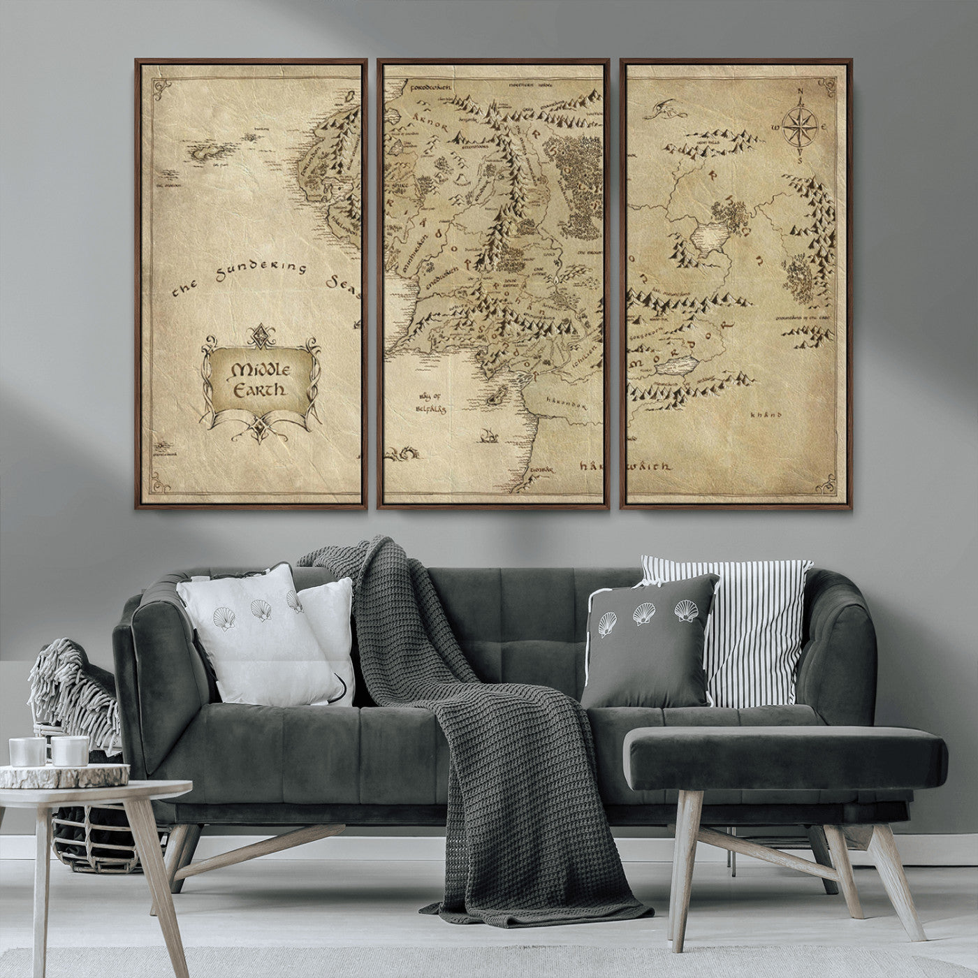 21784-MGV-CV-36X24-Vintage Middle Earth Map Wall Art Canvas – Lord of the Rings Inspired Framed Map Print, Classic Fantasy Decor for Home, Office