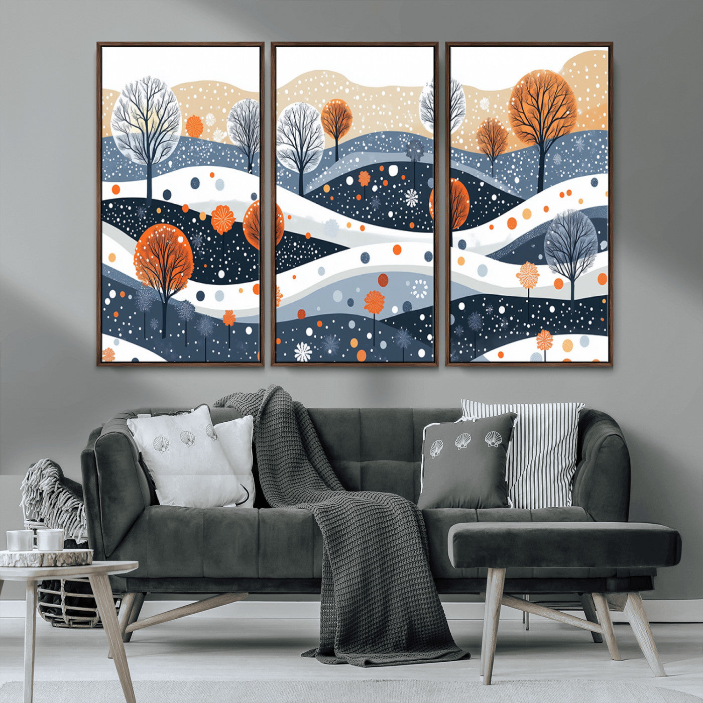22651-MGV-FC-48X32-3P_Walnut-Abstract Winter Landscape Canvas Wall Art Print - Large Colorful Nature Wall Decor