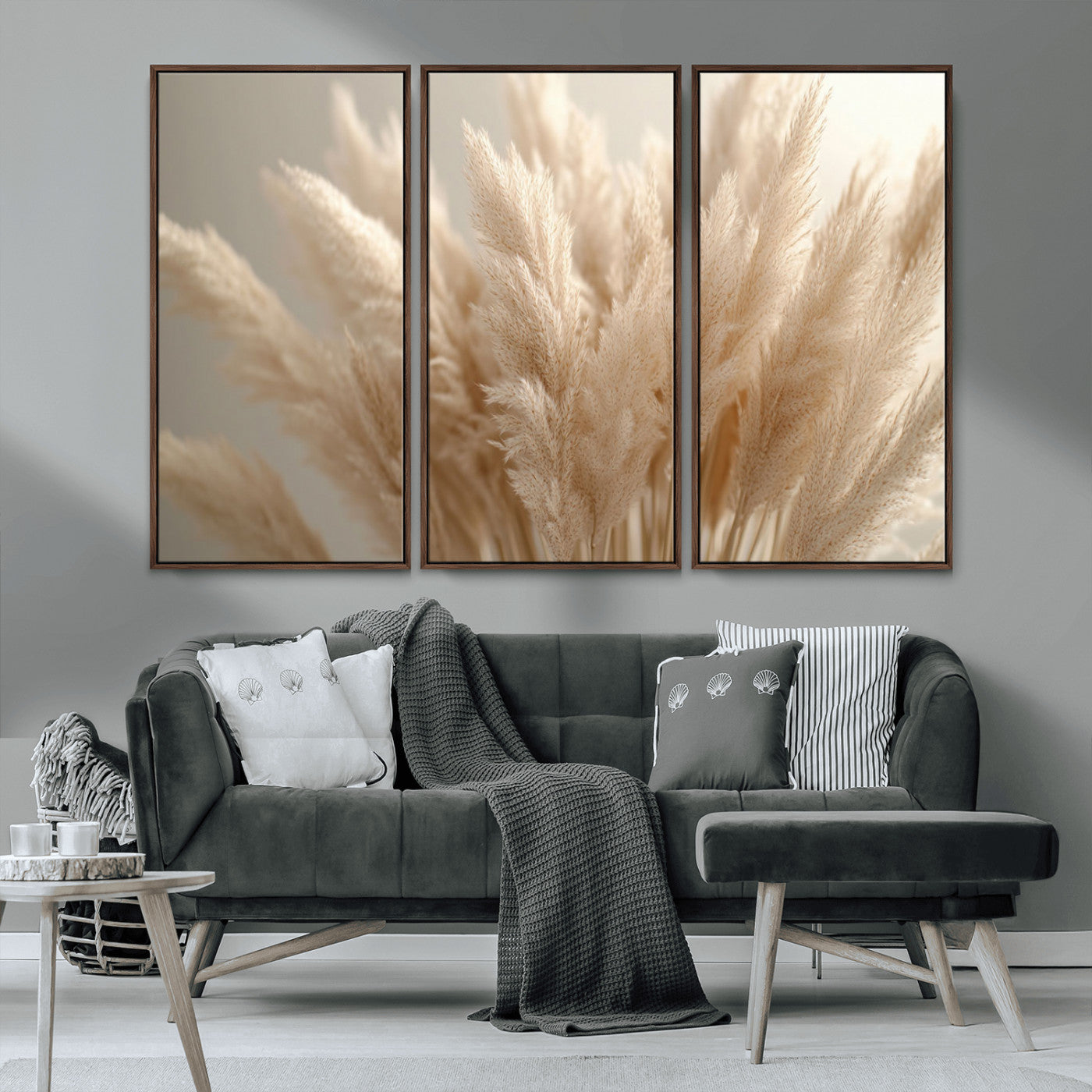 -Pampas Grass Canvas Wall Art - Elegant Neutral Decor for Living Room, Boho Minimalist Artwork, Ready