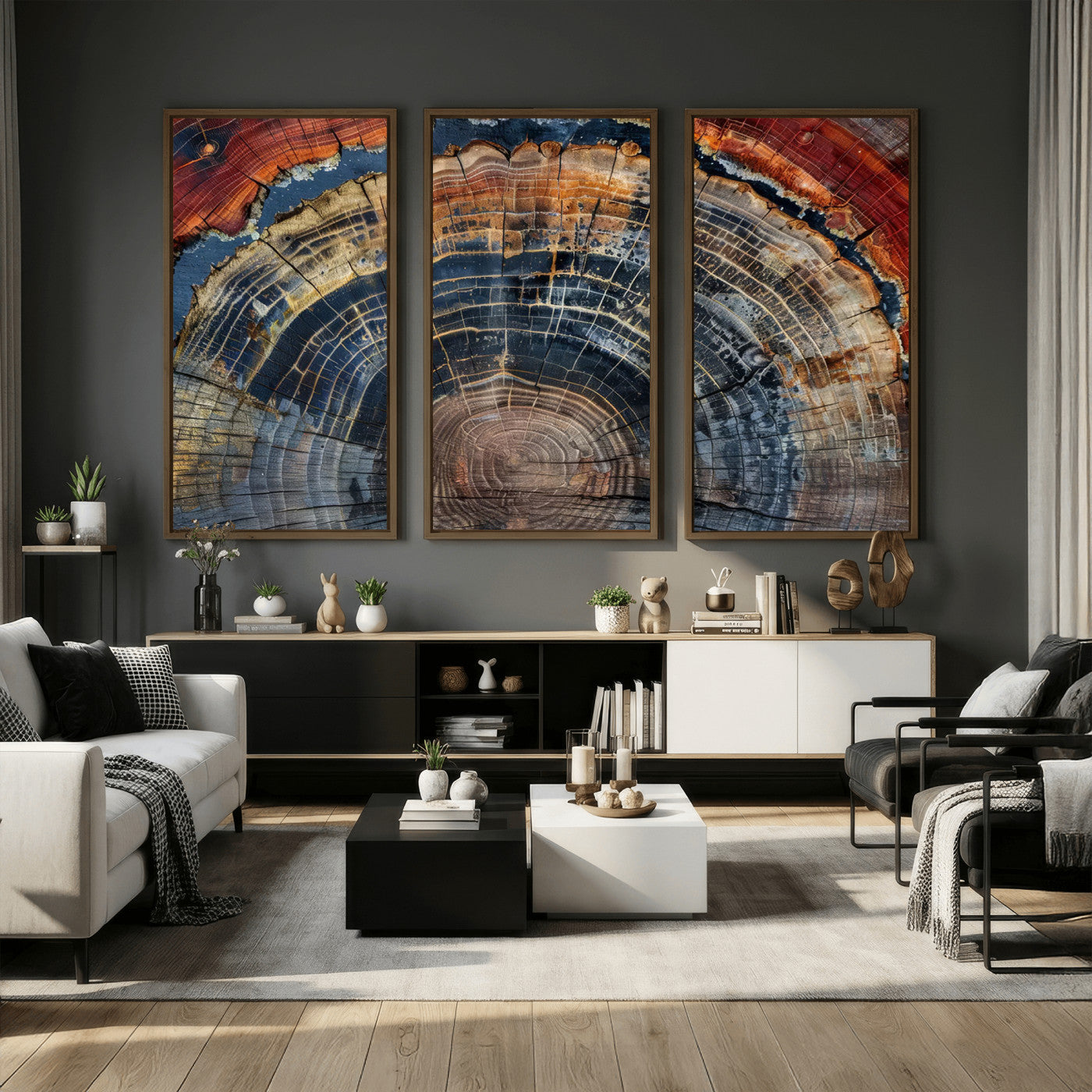 63519-MGV-CV-36X24 - Abstract Tree Ring Wall Art Canvas Print – Colorful Framed Minimalist Nature Tree Rings Home Artwork for Home and Office Decor