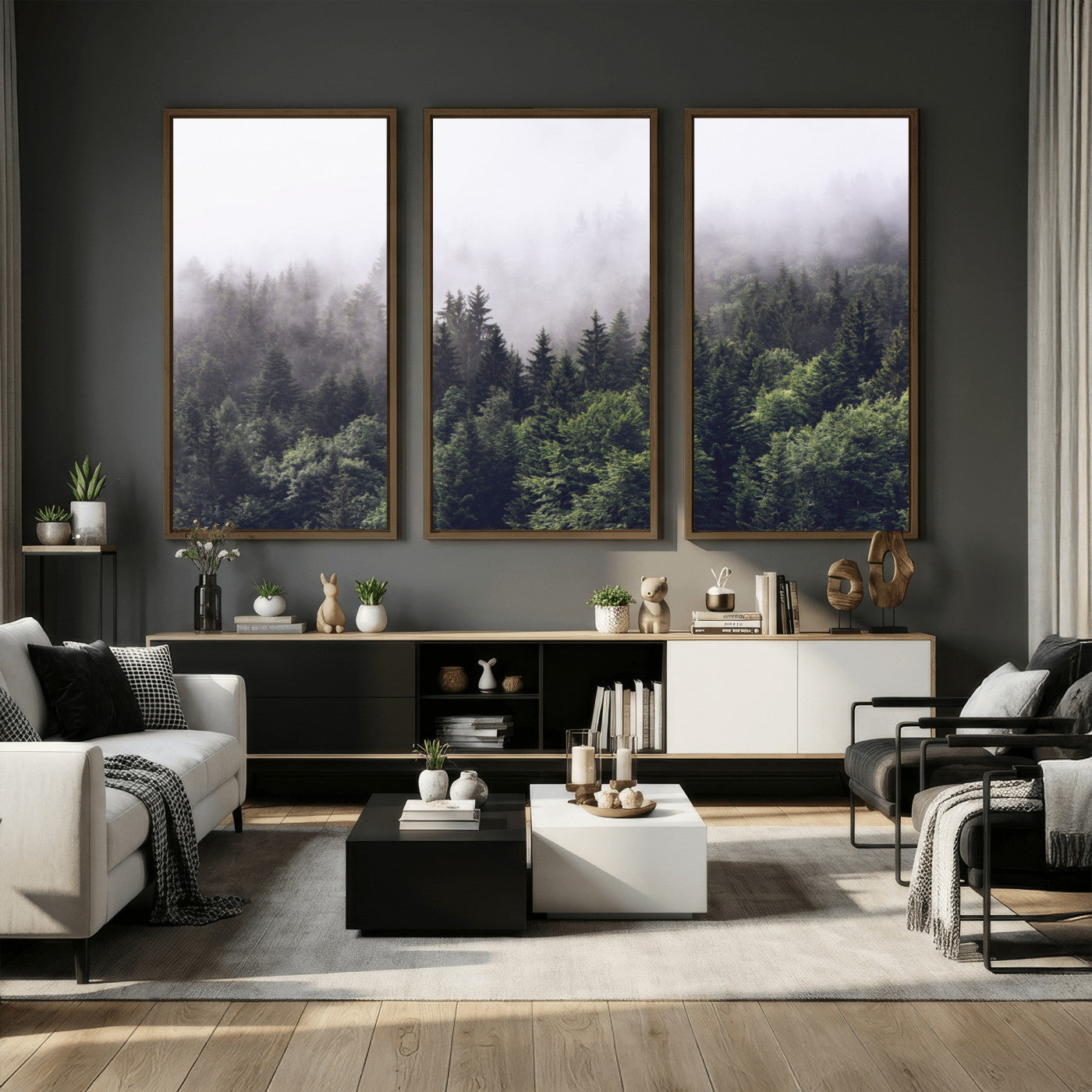 42578900-MGV-CV-36X24 - Misty Forest Wall Art | Foggy Forest Canvas Print | Large Nature-Inspired Misty Tree Landscape for