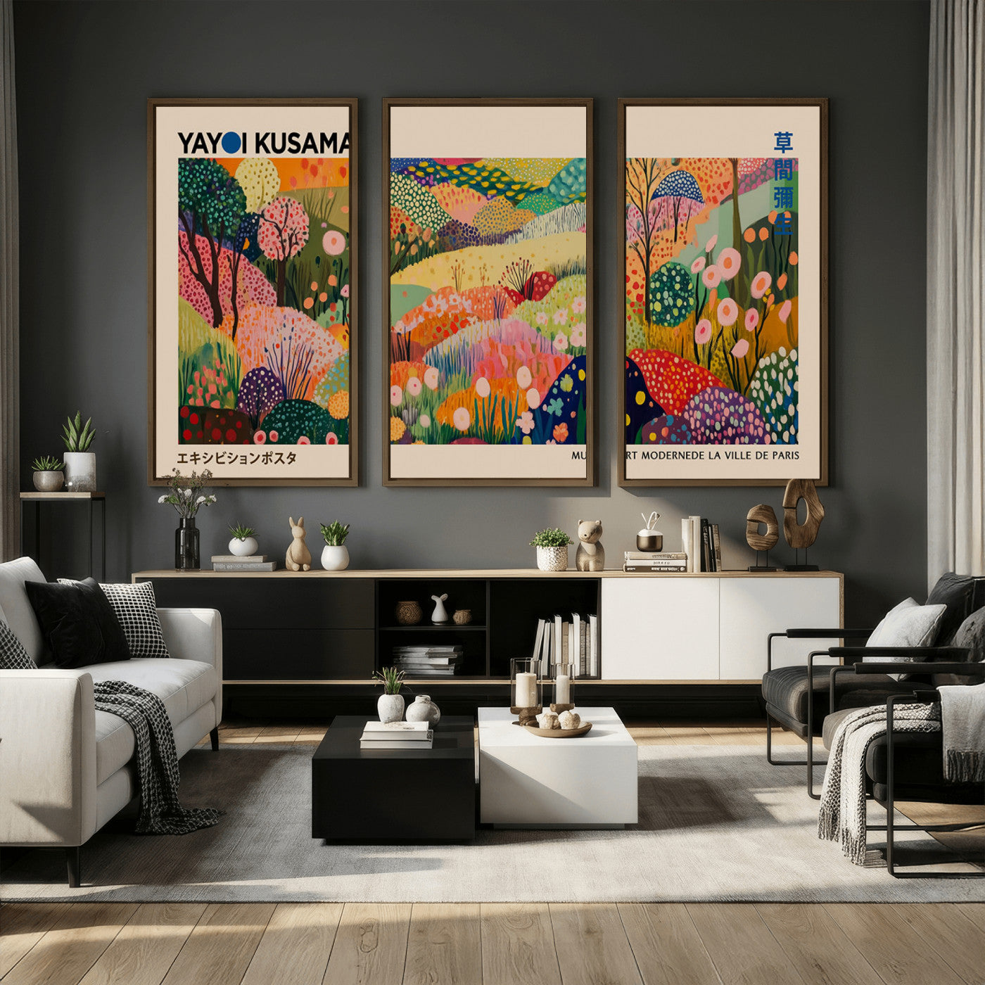 47970-MGV-CV-36X24 - Yayoi Kusama Japanese Art Canvas Print, Abstract Large Yayoi Kusama Framed Print, Japanese Wabi Print