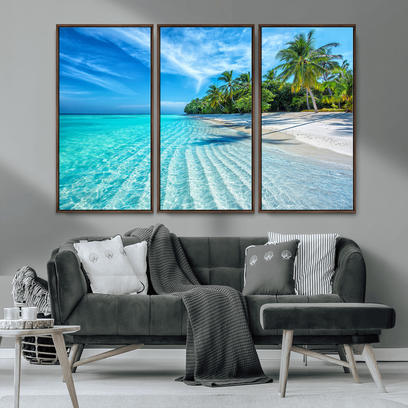 14788-MGV-FC-48X32-3P_Walnut-Tropical Beach Wall Art Canvas Print - Serene Ocean Landscape with Crystal Clear Turquoise Water and