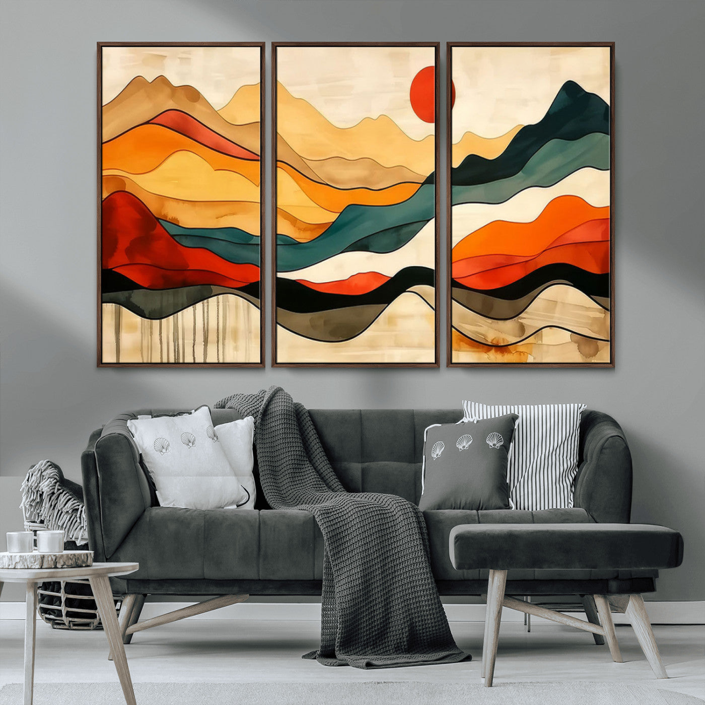 23241-MGV-CV-36X24-Mid Century Wall Art Print - Abstract Woodland Print - Modern Art Panoramic Mountain Wall Art