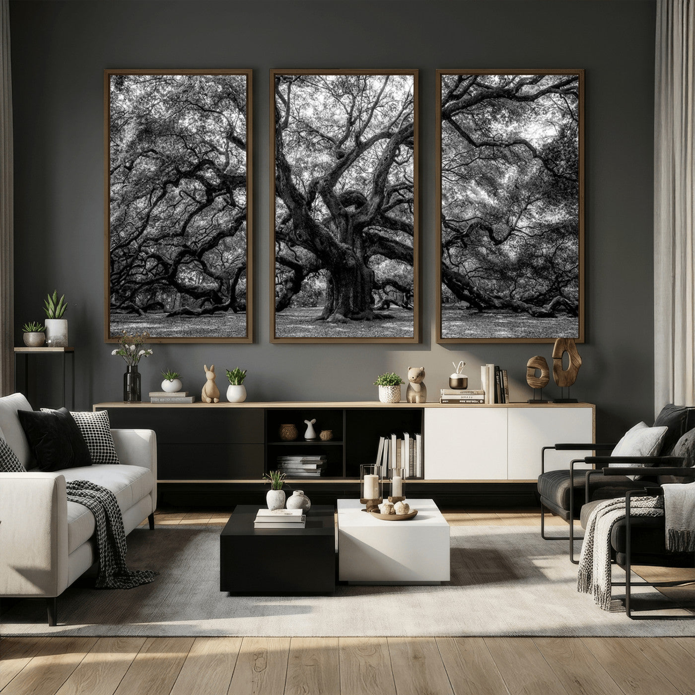 132944706-MGV-CV-36X24 - Black and White Old Angel Oak Tree Wall Art Canvas Print