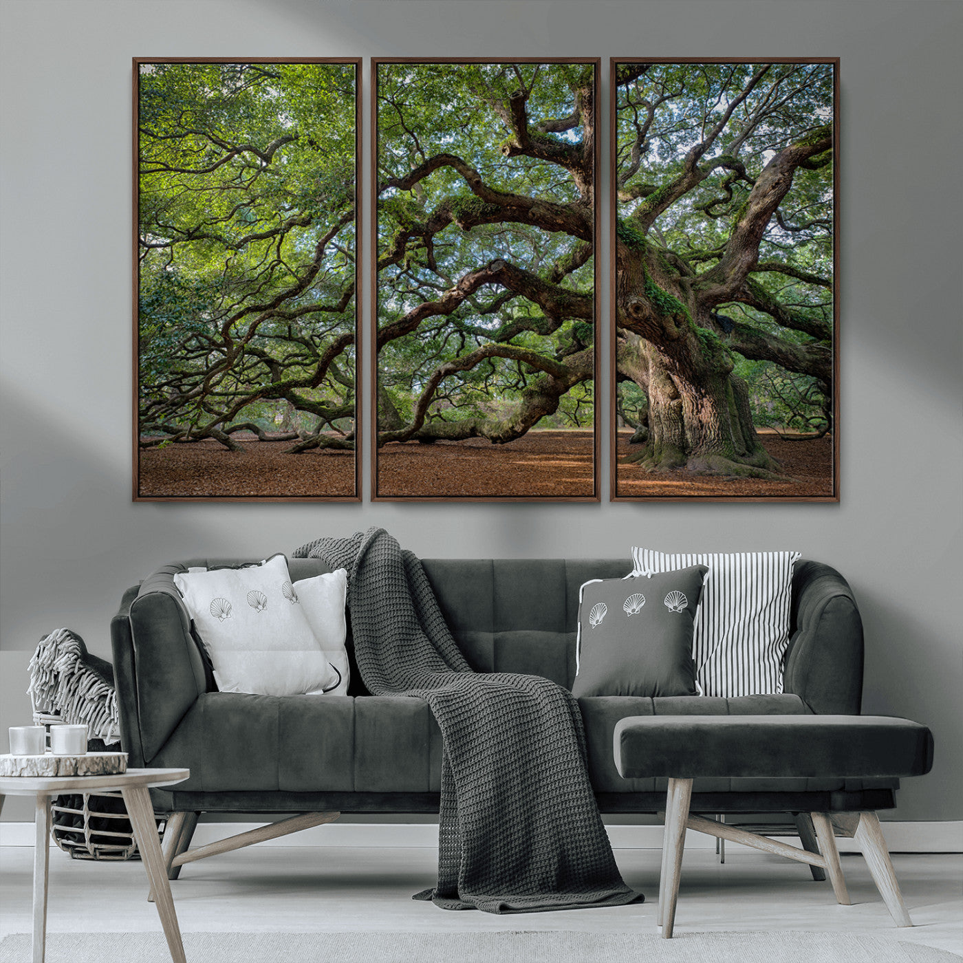 MGV-FC-48X32-3P - Ancient Oak Tree Wall Art – Canvas Print of Expansive Branches Lush Green Canopy, Tranquil Landscape, Majestic Nature Decor for Home or Office