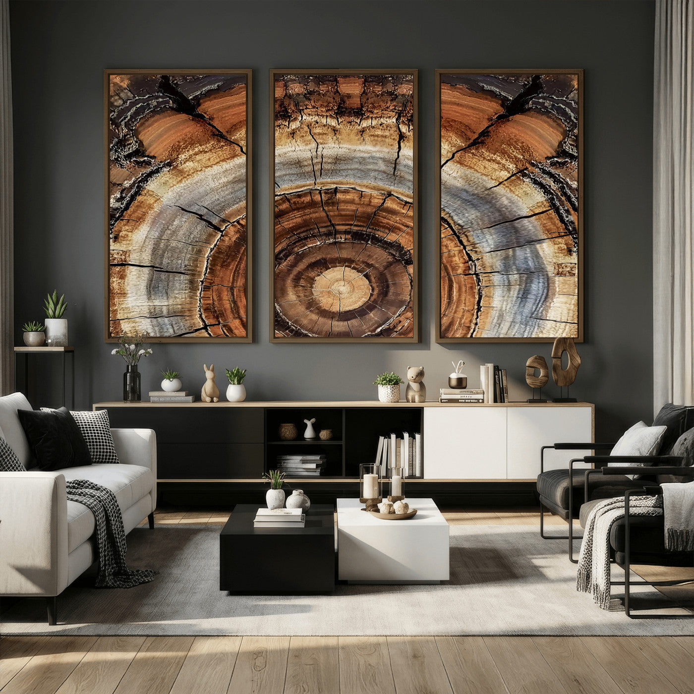 15184146-MGV-CV-36X24 - Tree Rings Wall Art Canvas Print, Framed Wood Texture Art Picture Print, Rustic Pattern Perfect Rustic Organic Decor Artwork