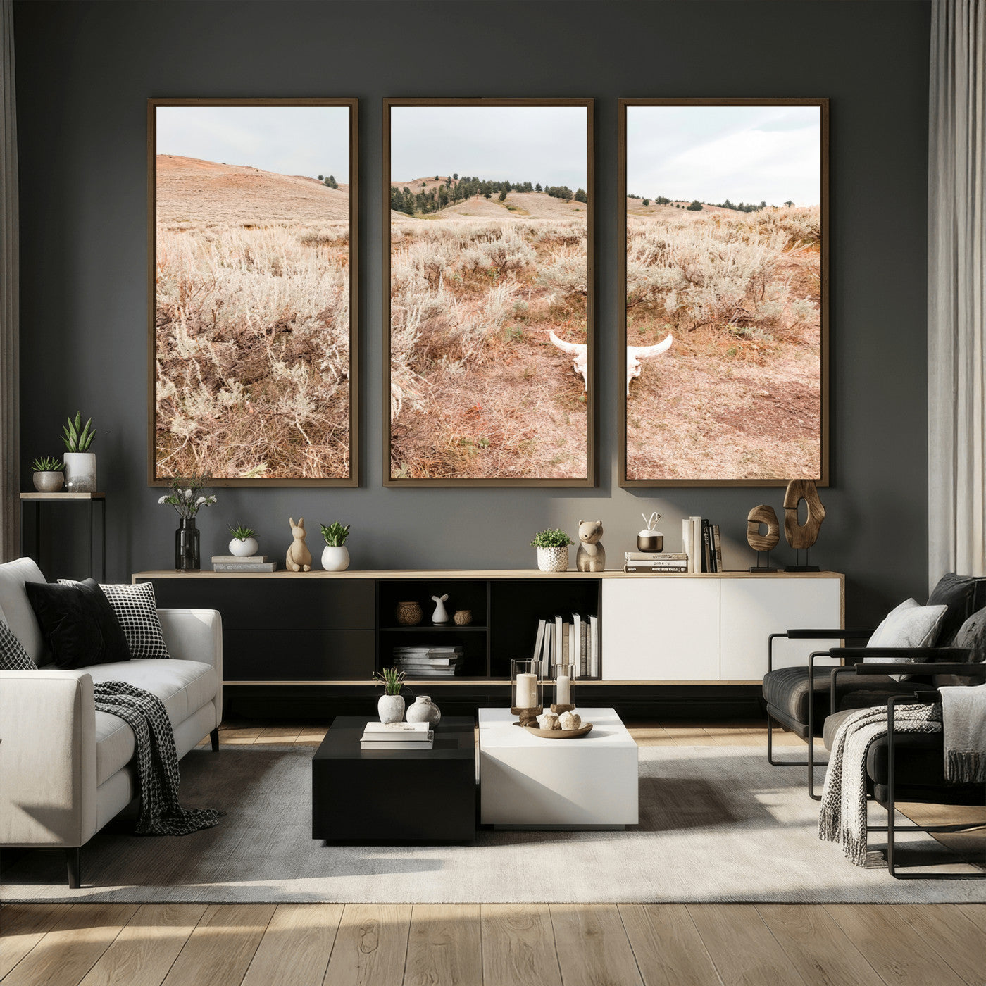 97234735-MGV-CV-36X24 - Desert Skull Wall Art – Arid Landscape & Sagebrush Canvas Print, Rustic Nature and Earth Tones for Living Room or Minimalist Decor