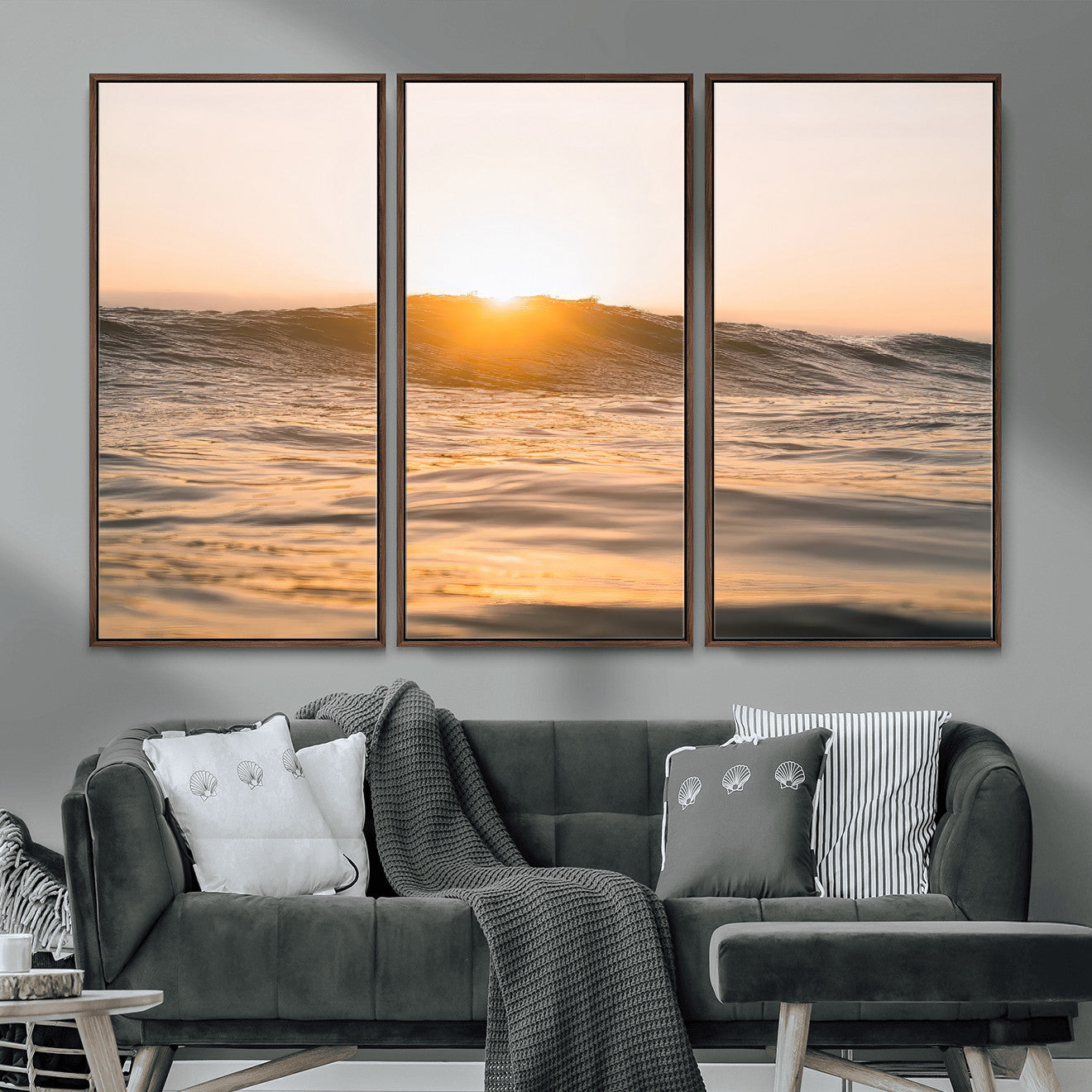 16973771-MGV-CV-36X24-Calm Water Wall Art – Framed Sunset Waves Canvas Artwork, Coastal Warm Design, Minimal Ocean Decor for Home, Office
