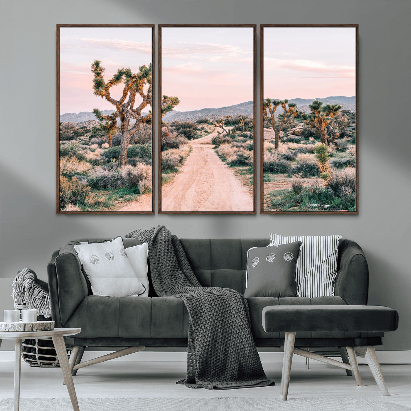 MGV-FC-48X32-3P - Desert Trail Wall Art – Canvas Print of Joshua Trees & Sunset Glow, Sandy Path Wilderness, Scenic Nature Escape Decor for Living Room, Office or Bedroom