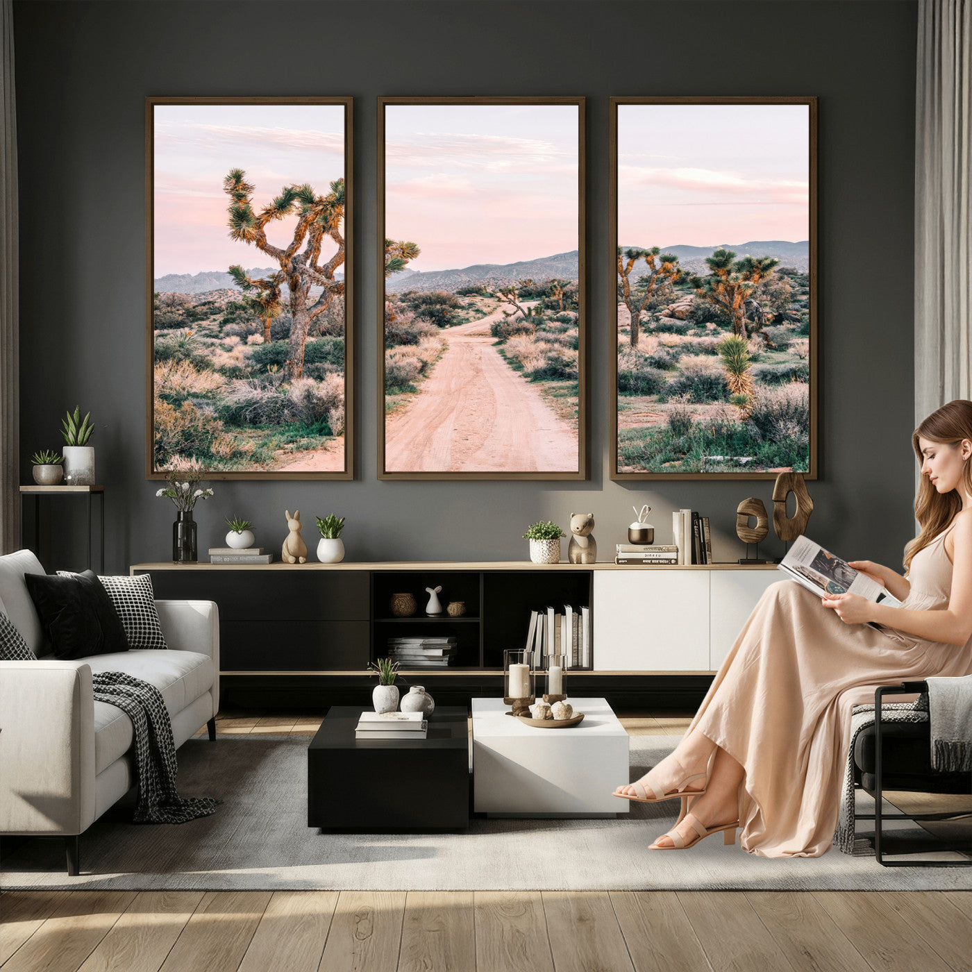 12540952-MGV-CV-36X24 - Desert Trail Wall Art – Canvas Print of Joshua Trees & Sunset Glow, Sandy Path Wilderness, Scenic Nature Escape Decor for Living Room, Office or Bedroom