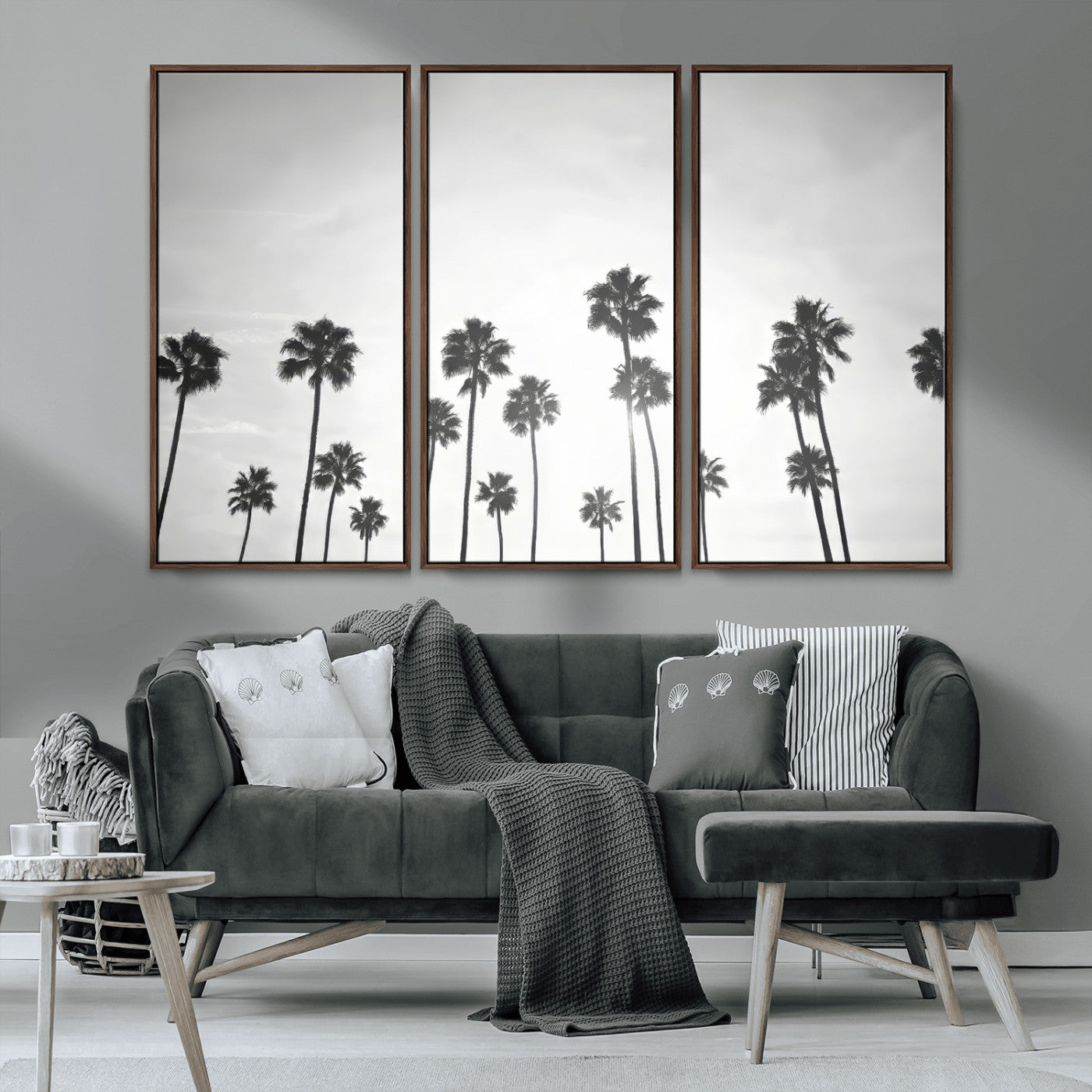 62298277-MGV-CV-36X24-Monochrome Palms Wall Art Canvas Print – Framed Minimalist Silhouetted Trees Artwork for Home, Office, Living Room