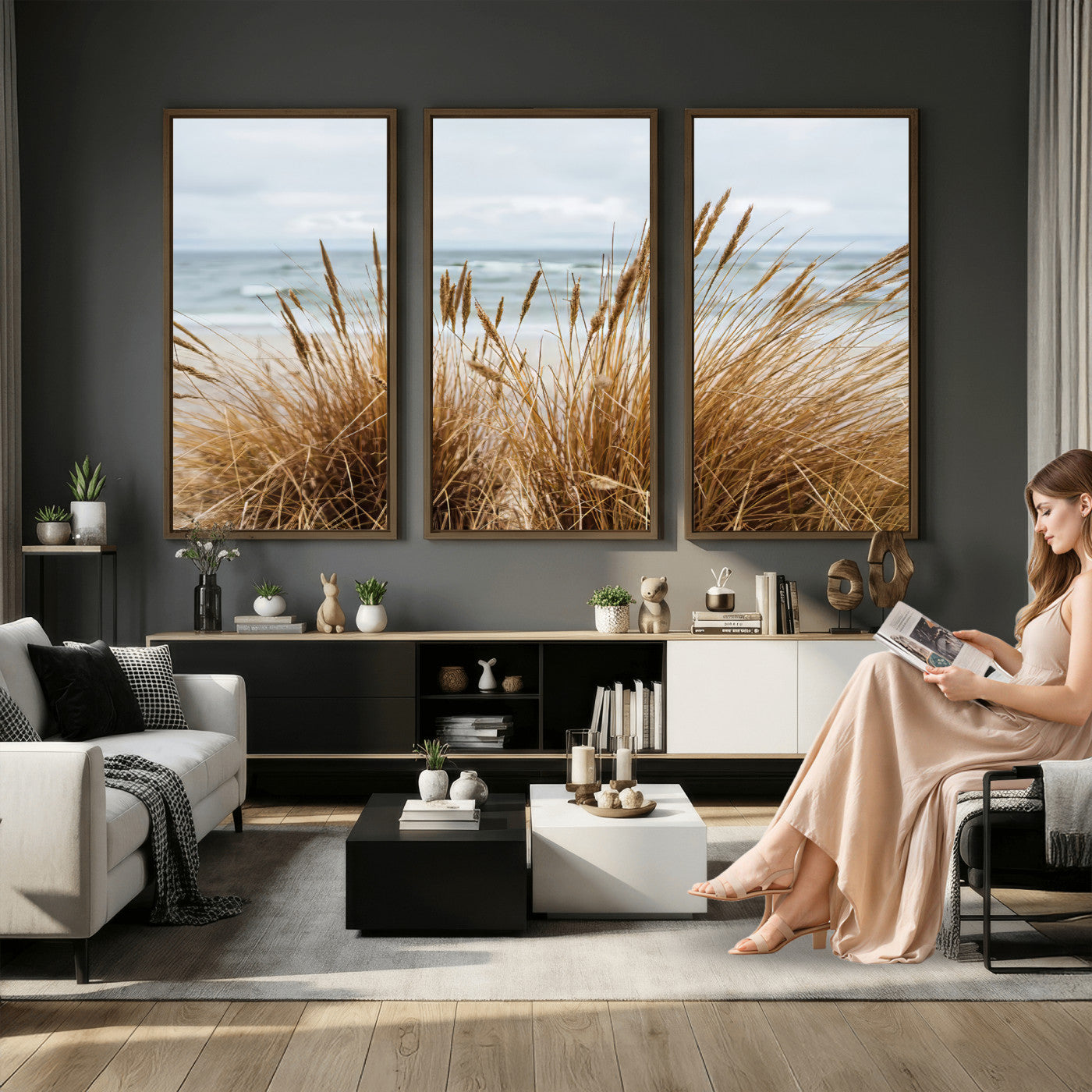 14270839-MGV-CV-36X24 - Beach Grass Wall Art – Canvas Print of Serene Coastal Shore, Peaceful Ocean Vibes, Nature Decor for Guest Room, Office or Living Room