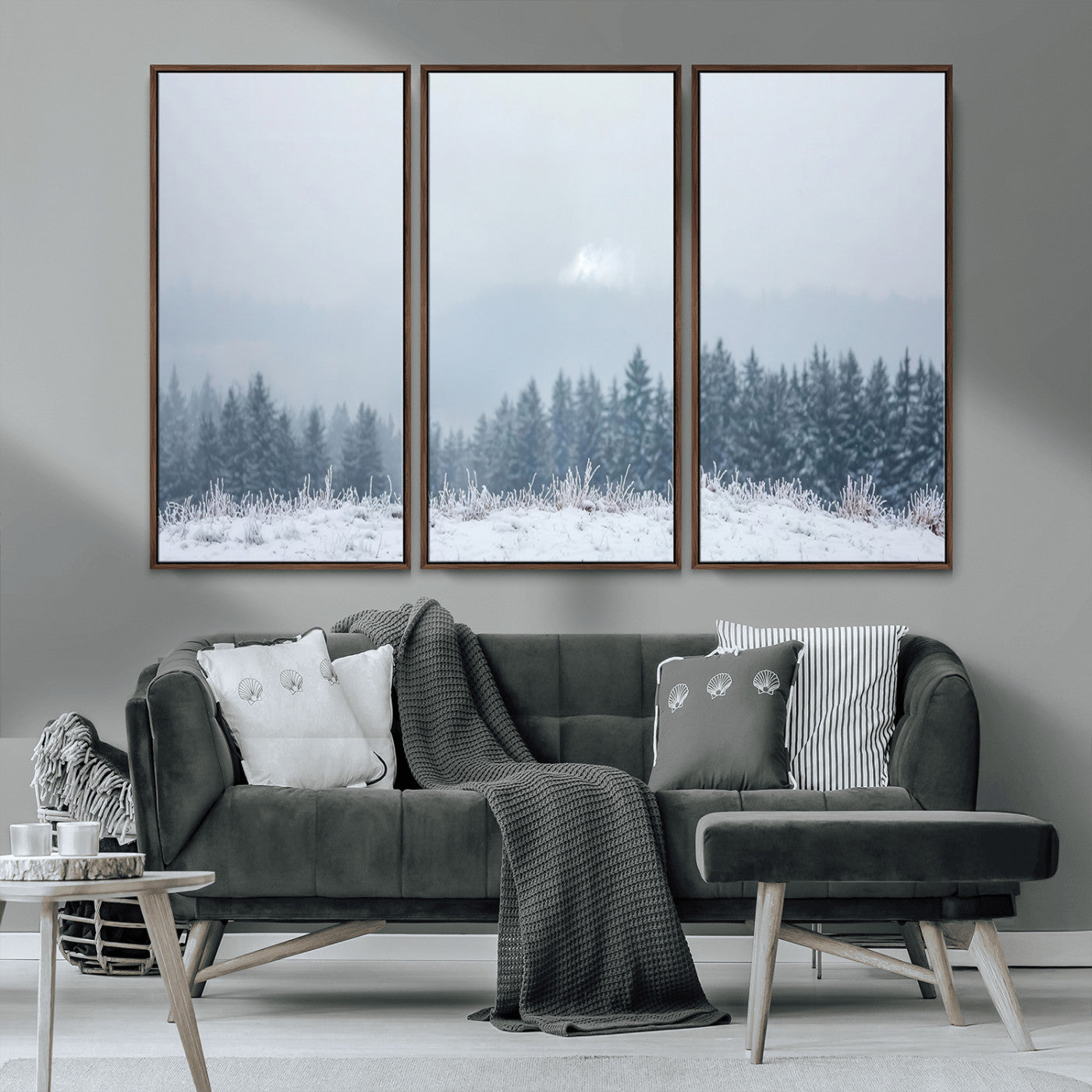 33033082-MGV-CV-36X24-Winter Forest Wall Art Canvas Print – Framed Snowy Landscape Art Picture Misty Tree Scene Artwork for Home Office
