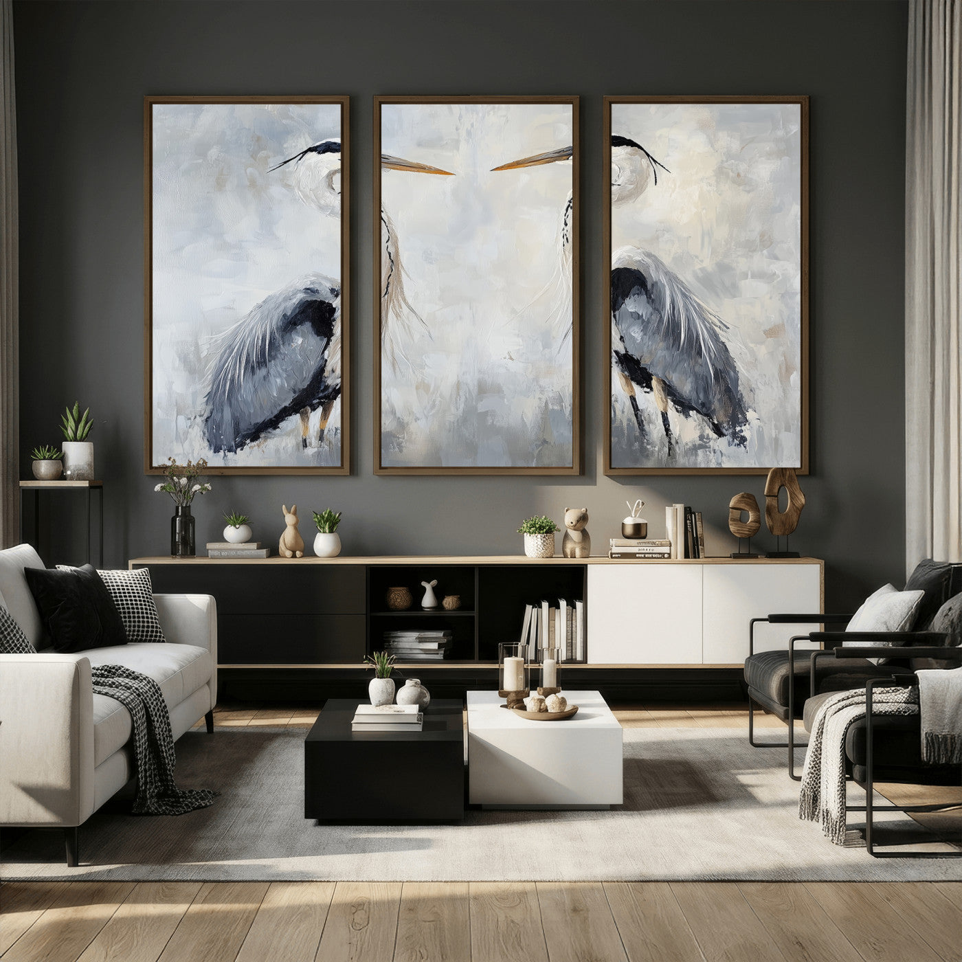 90806932-MGV-CV-36X24 - Heron Wall Art Wall Art Canvas Print, Framed Bird Canvas Decor Art Picture Print, Nature Inspired Perfect Coastal Minimalist Decor Artwork