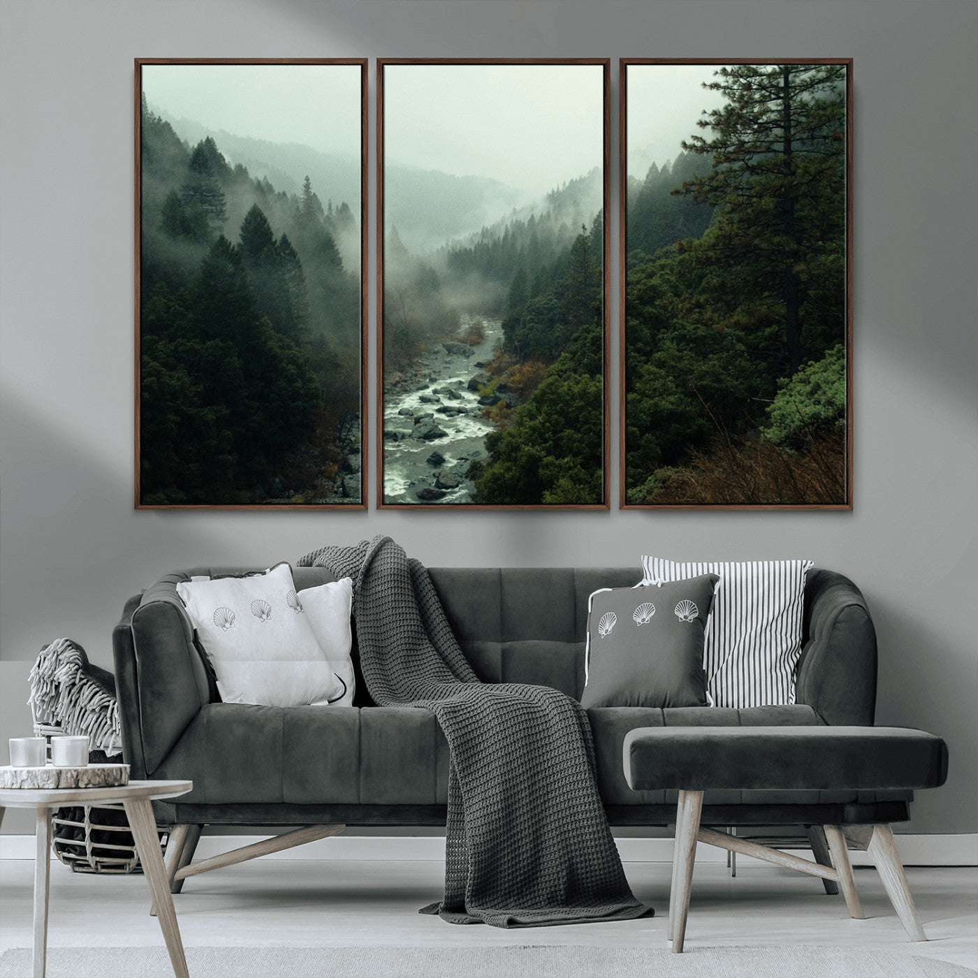 48497565-MGV-CV-36X24-Misty Forest Wall Art Canvas Print – Framed Foggy River Moody Landscape Wilderness Nature Scene Artwork for Home Office