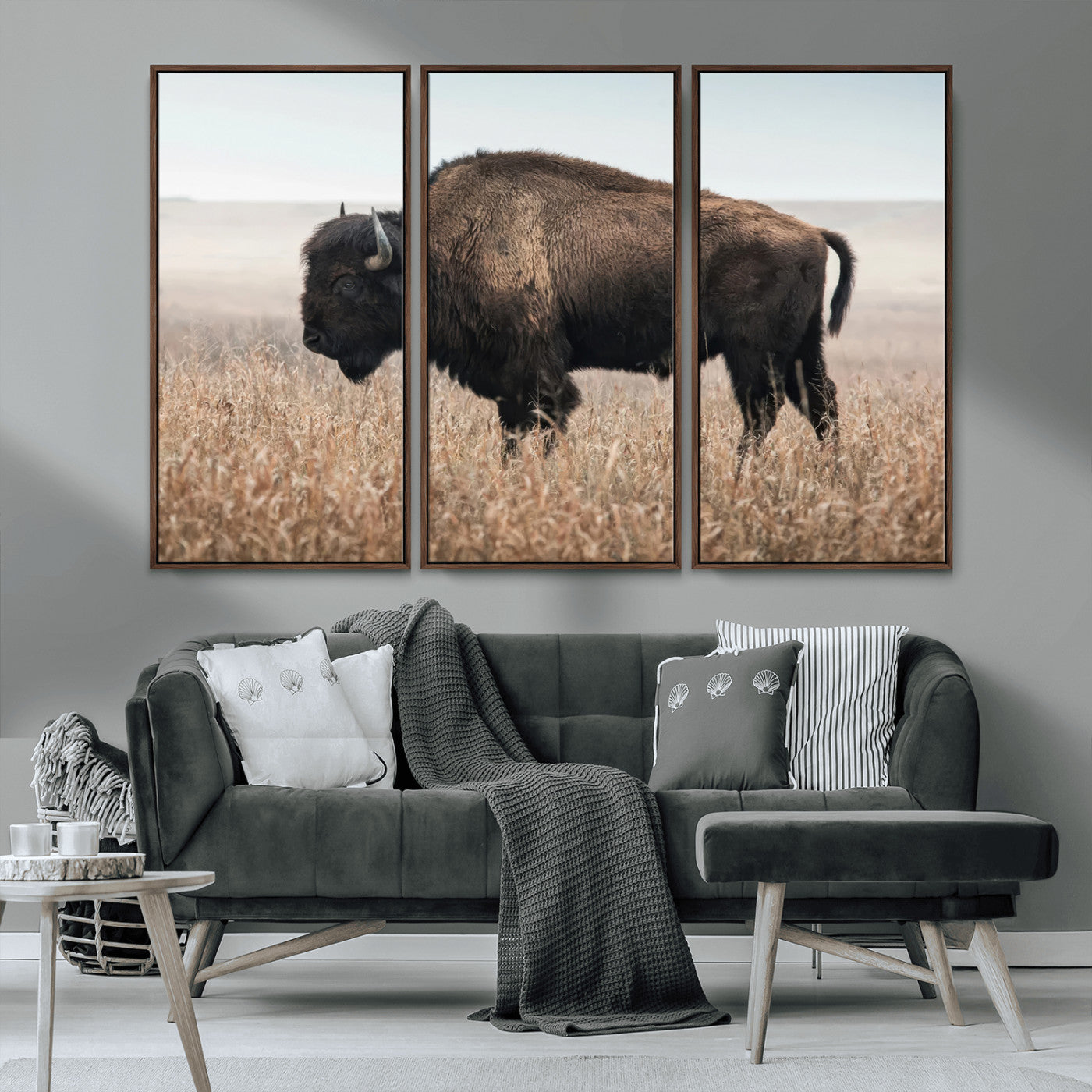 -American Bison Field Wall Art Canvas Print – Majestic Buffalo Grazing Wide Open Plains Wildlife Artwork for Home, Office