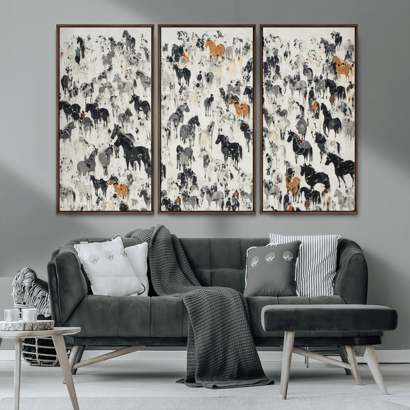 56463722-MGV-CV-36X24-Wild Horse Stampede Wall Art Canvas Print – Monochrome Running Horses Dynamic Motion Elegant Scene Artwork for Home, Office