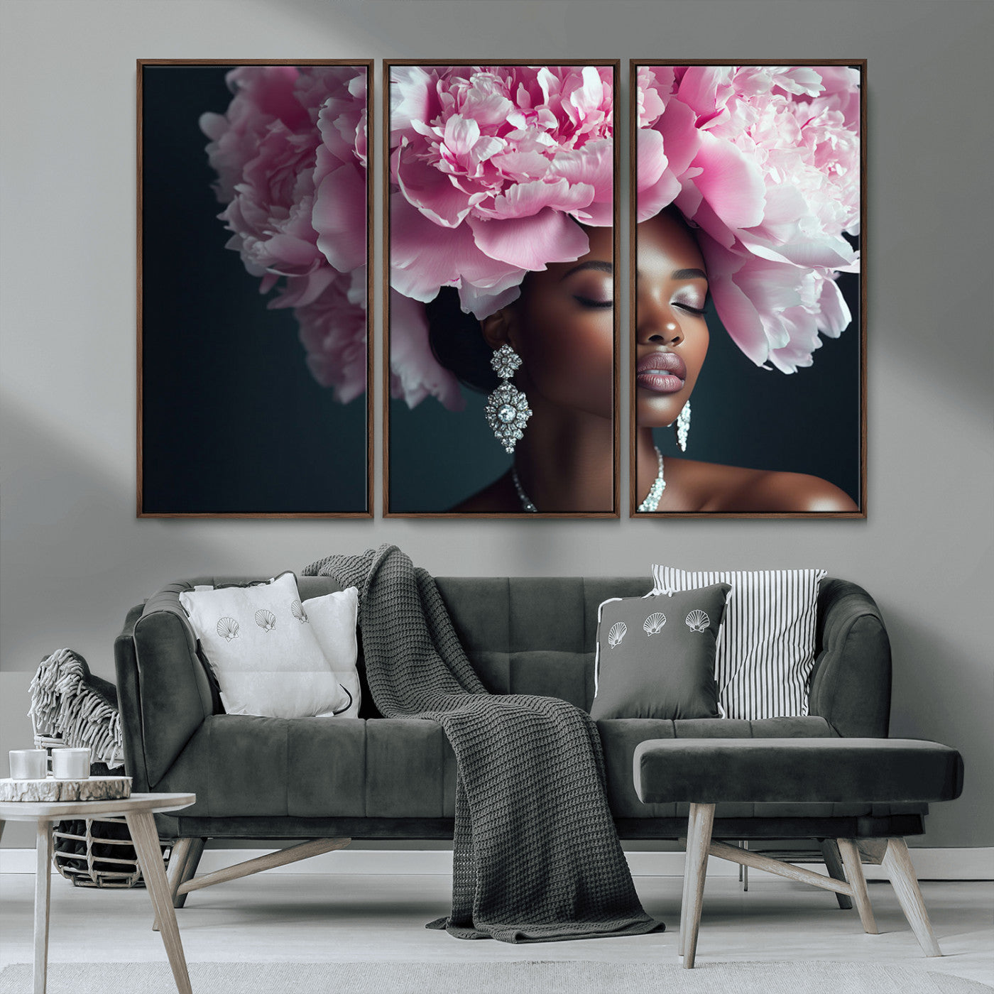 -Black Beauty Petal Crown Wall Art Canvas Print – Floral Petal Headpiece Elegant Design, Petal Inspired Artwork for Home, Office