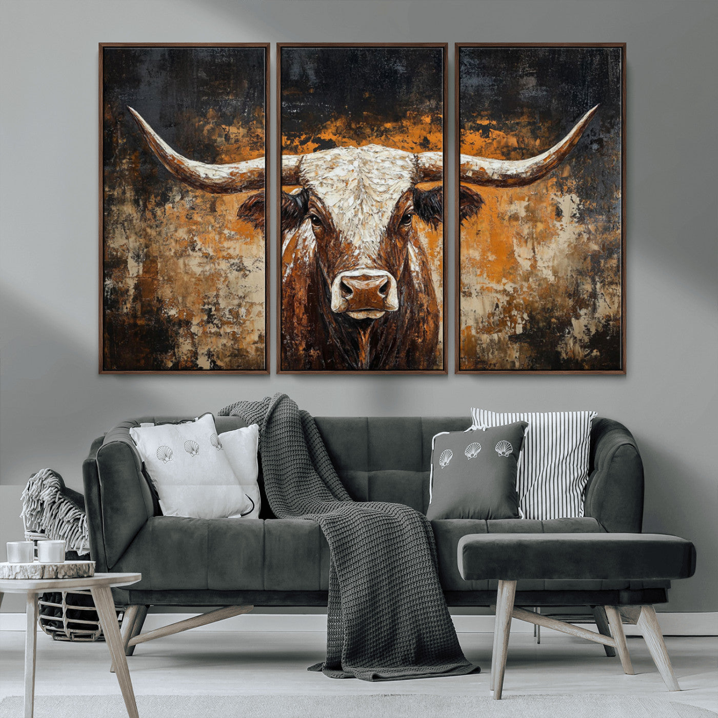 25265572-MGV-CV-36X24-Rustic Longhorn Bull Wall Art Canvas Print – Vintage Western Cattle Scene, Texas Steer Artwork for Home, Office